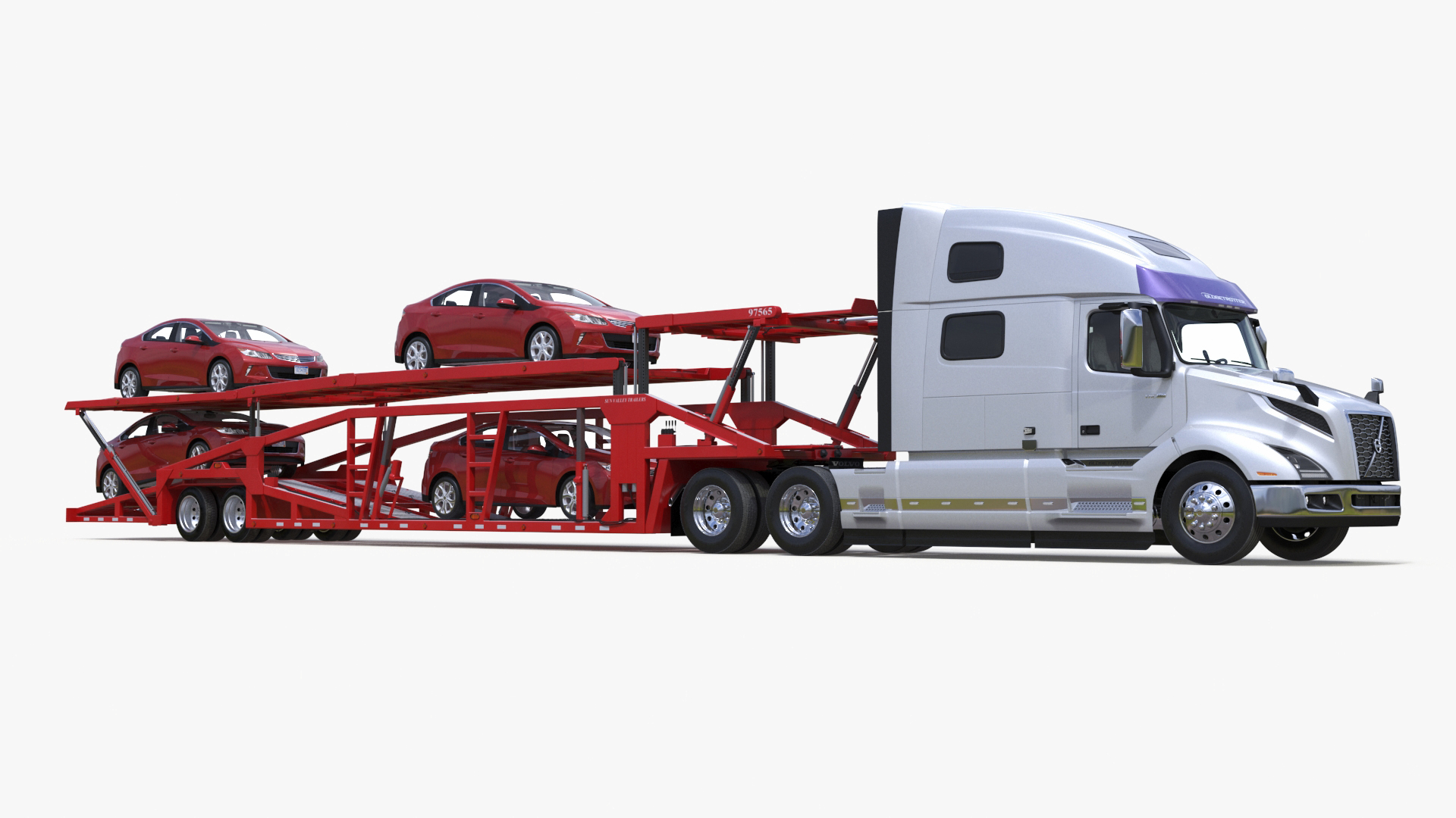 Volvo VNL 860 Truck with Car Carrier Vehicles Loaded 3D