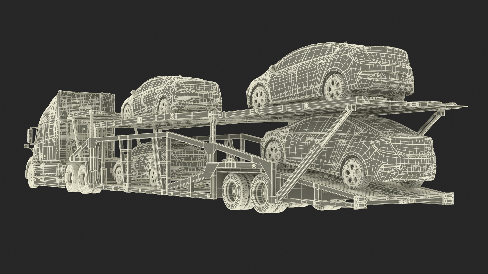 Volvo VNL 860 Truck with Car Carrier Vehicles Loaded 3D