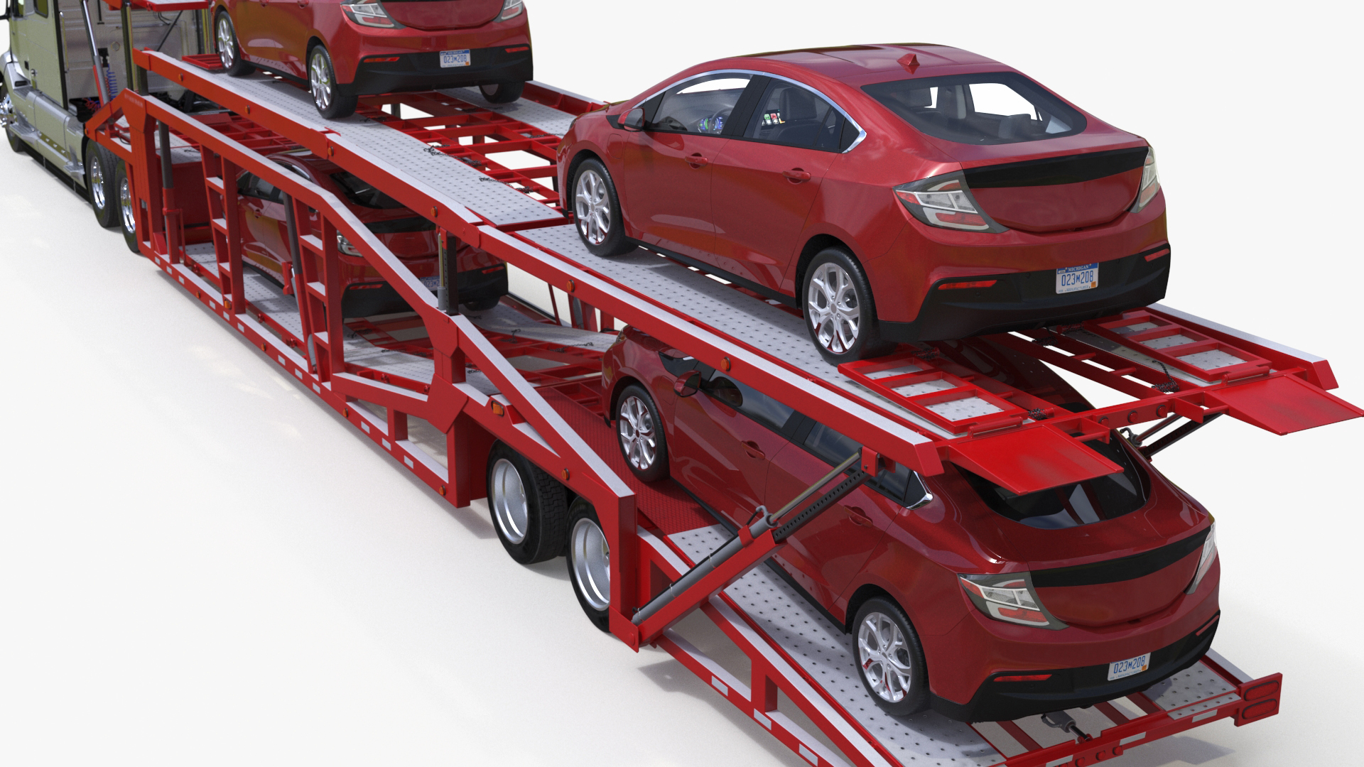 Volvo VNL 860 Truck with Car Carrier Vehicles Loaded 3D