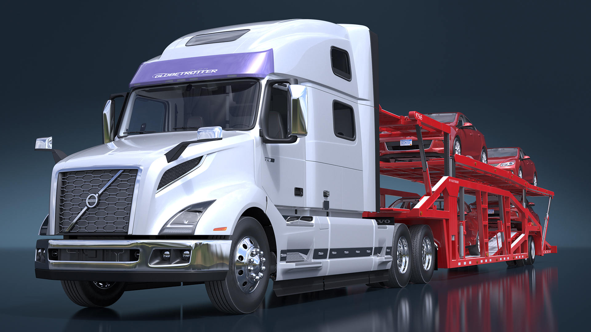 Volvo VNL 860 Truck with Car Carrier Vehicles Loaded 3D