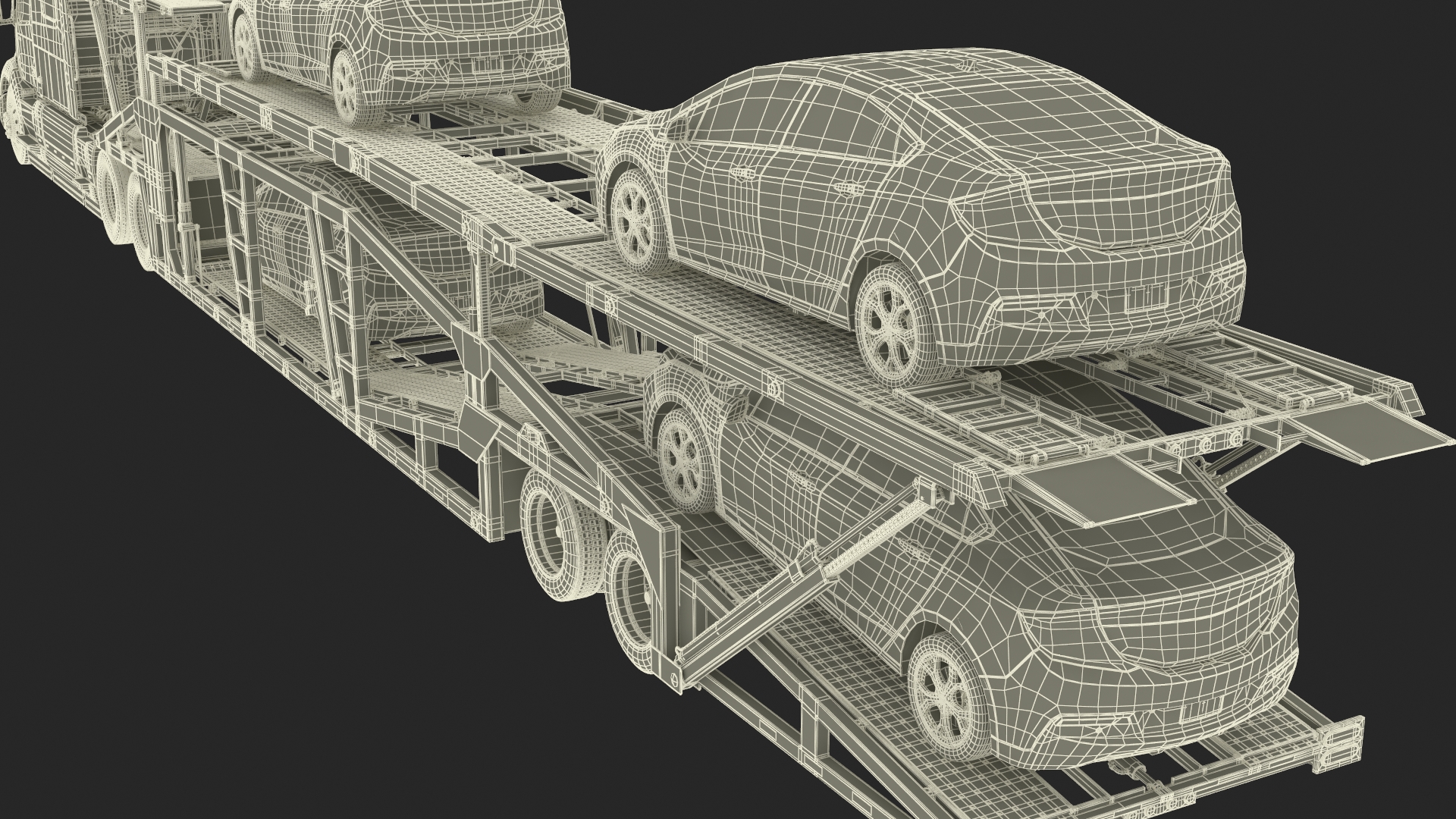 Volvo VNL 860 Truck with Car Carrier Vehicles Loaded 3D