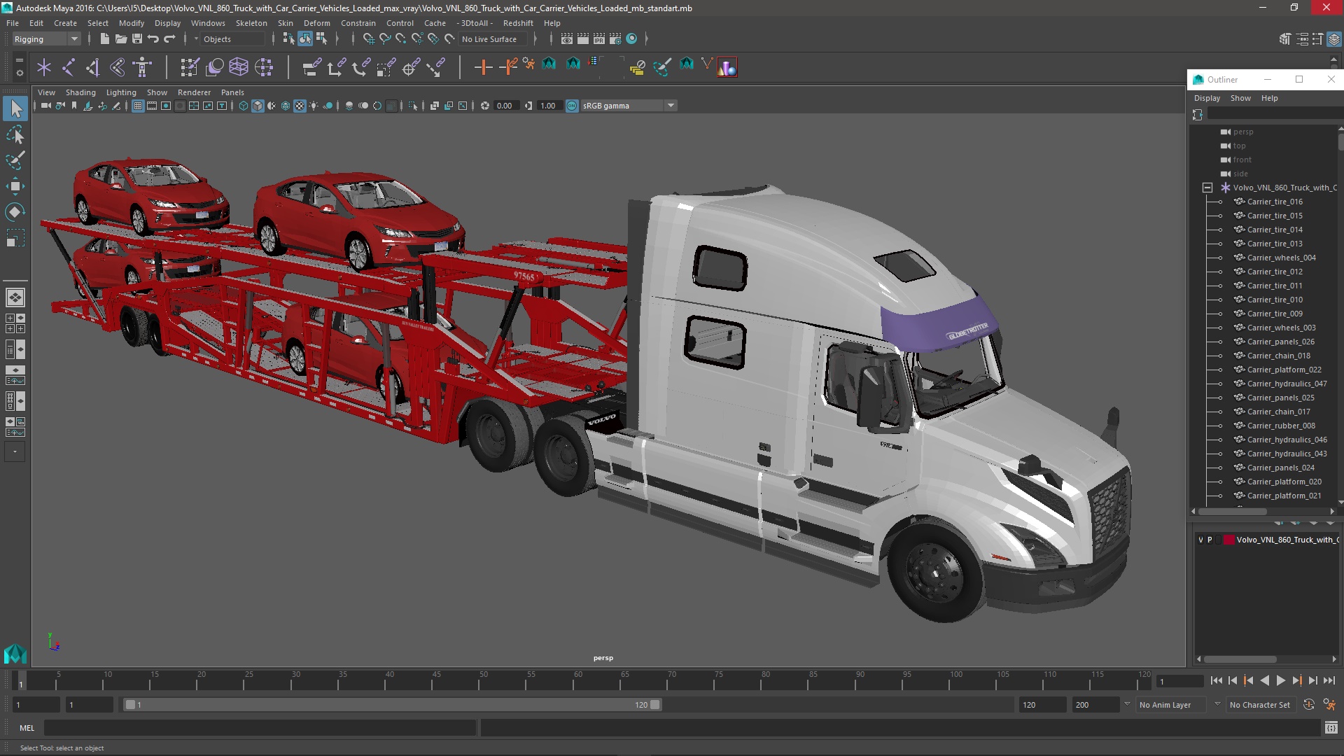 Volvo VNL 860 Truck with Car Carrier Vehicles Loaded 3D