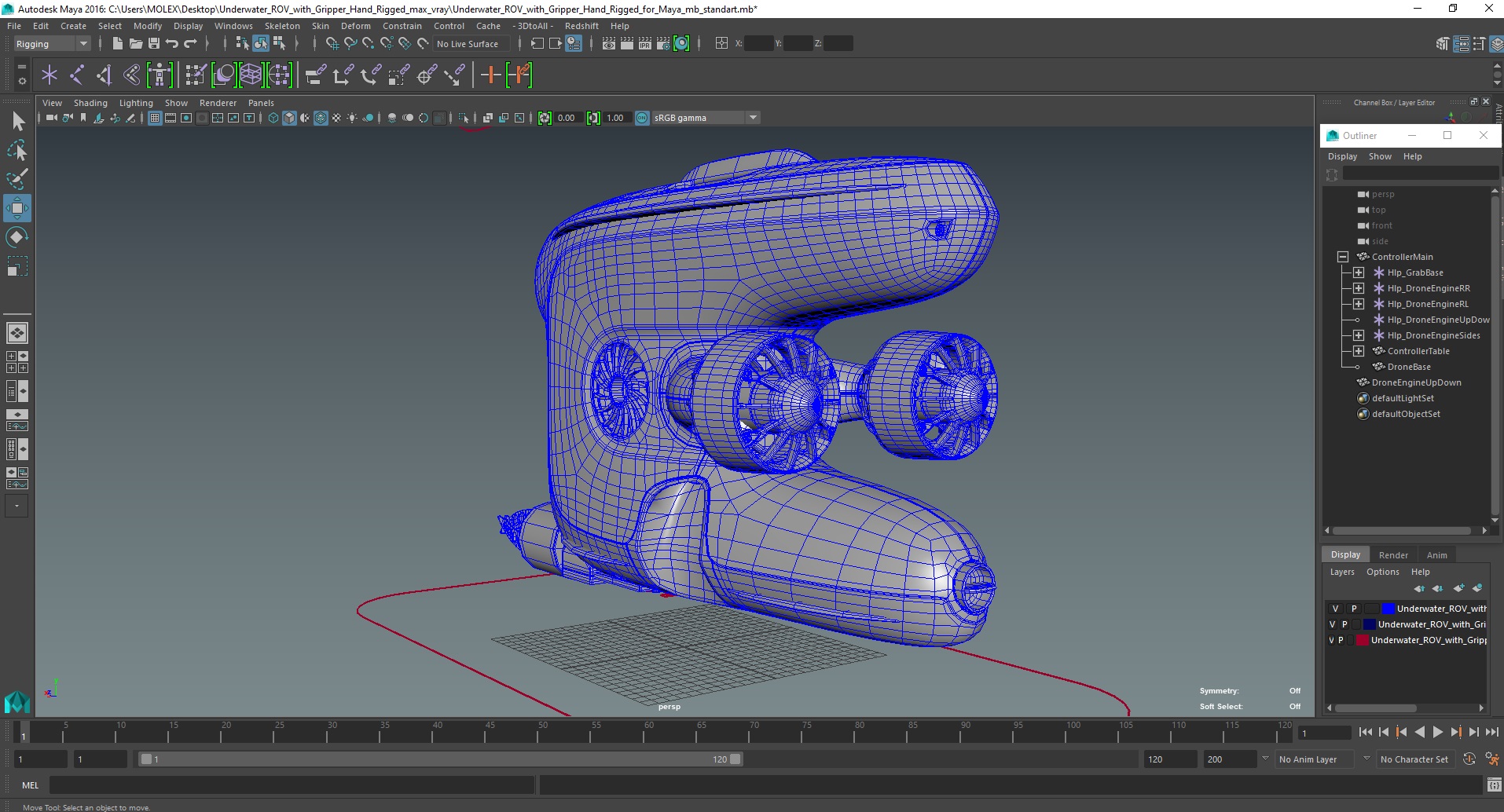 3D Underwater ROV with Gripper Hand Rigged for Maya model