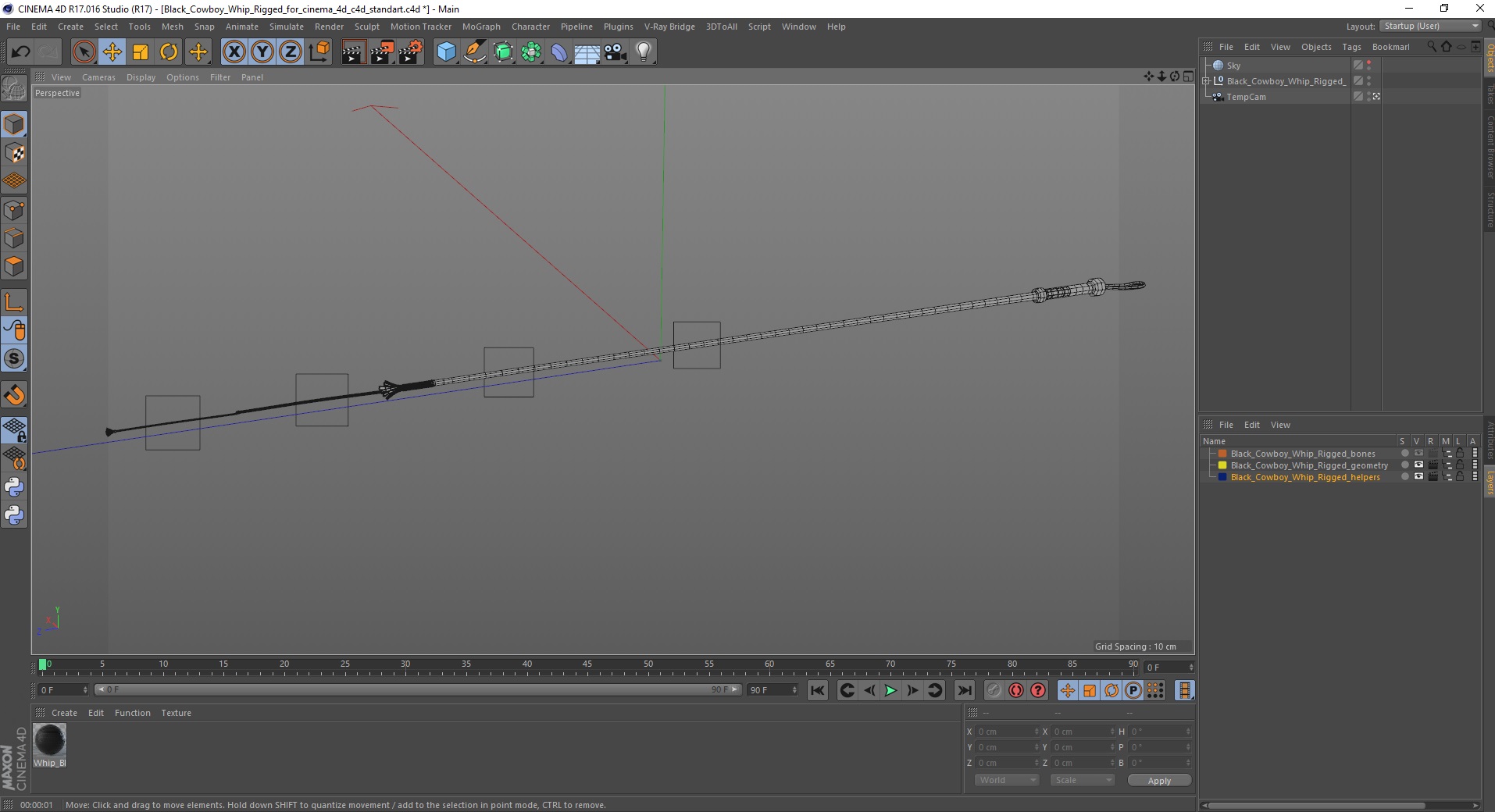 3D Black Cowboy Whip Rigged for Cinema 4D model