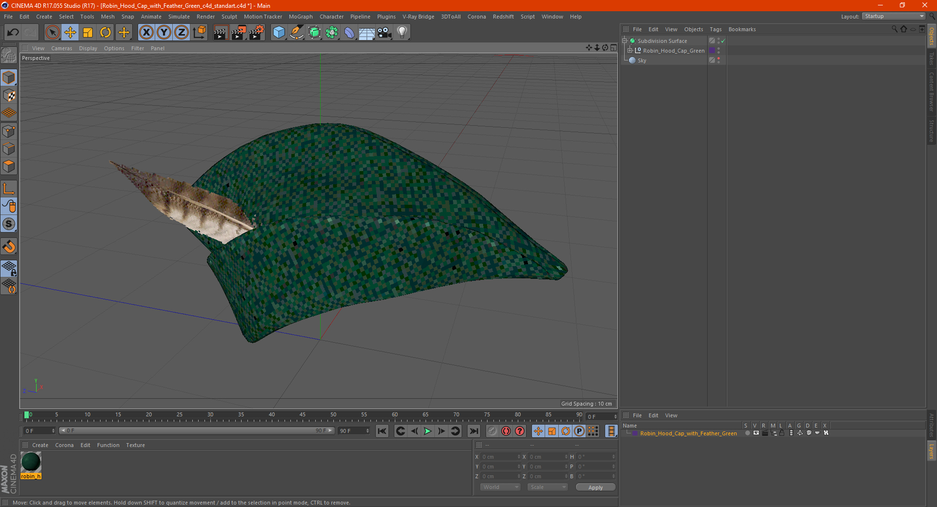 3D Robin Hood Cap with Feather Green model