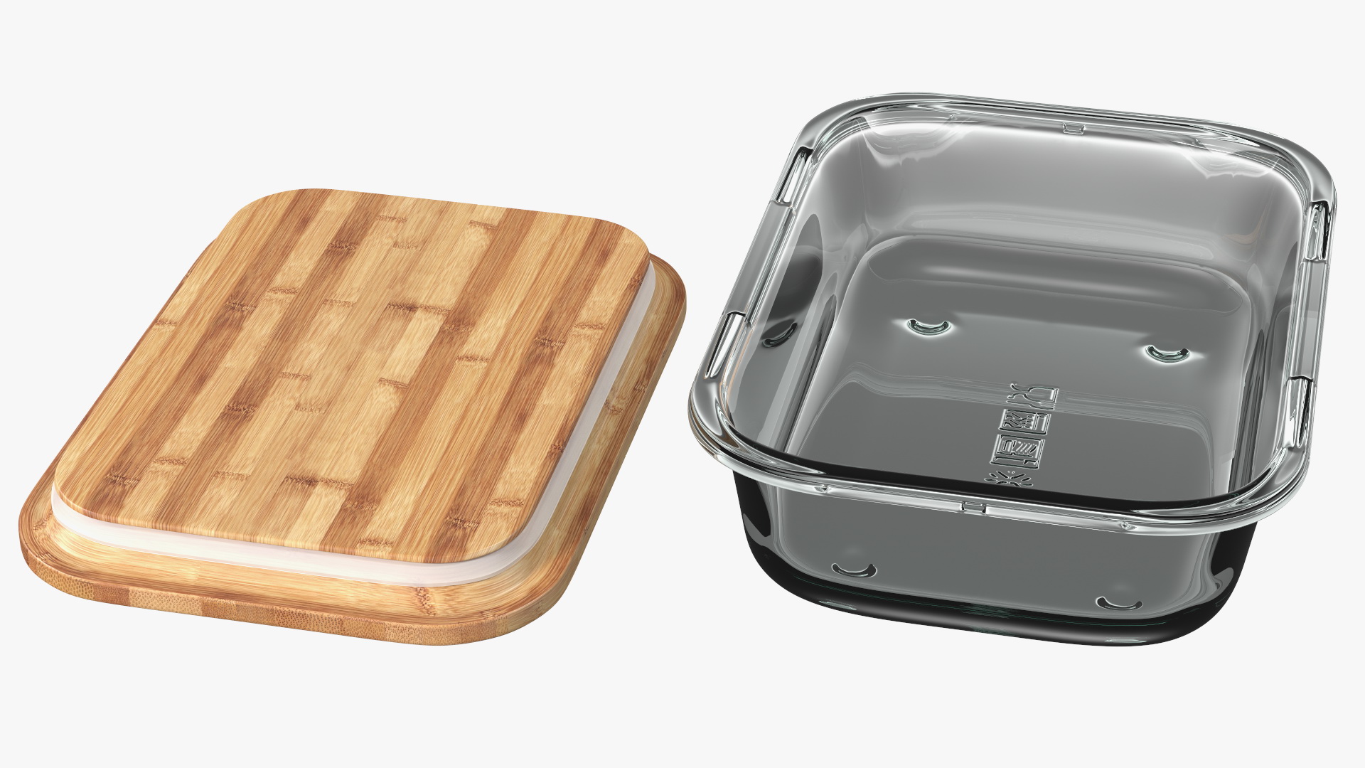 3D Rectangular Glass Food Storage Container with Bamboo Lid 1000ml model