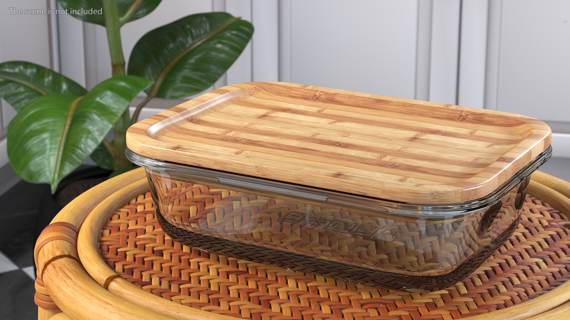 3D Rectangular Glass Food Storage Container with Bamboo Lid 1000ml model