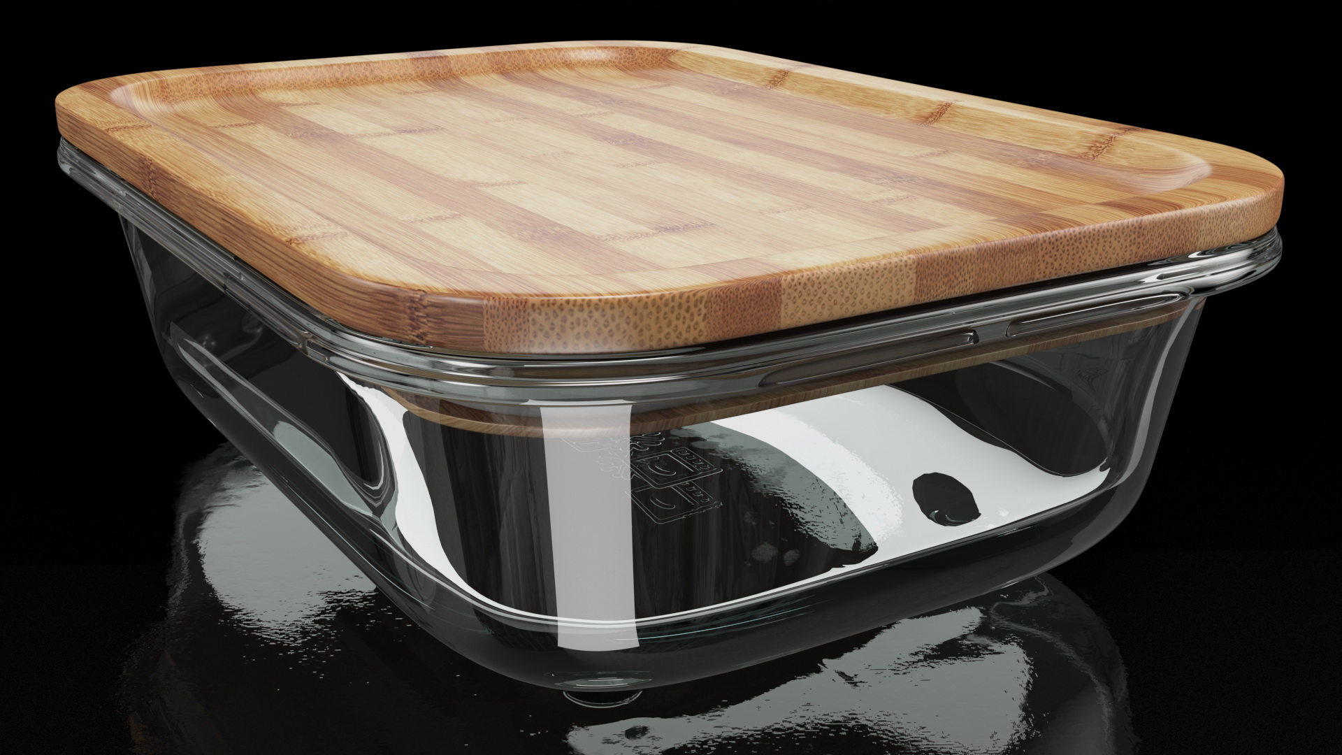 3D Rectangular Glass Food Storage Container with Bamboo Lid 1000ml model