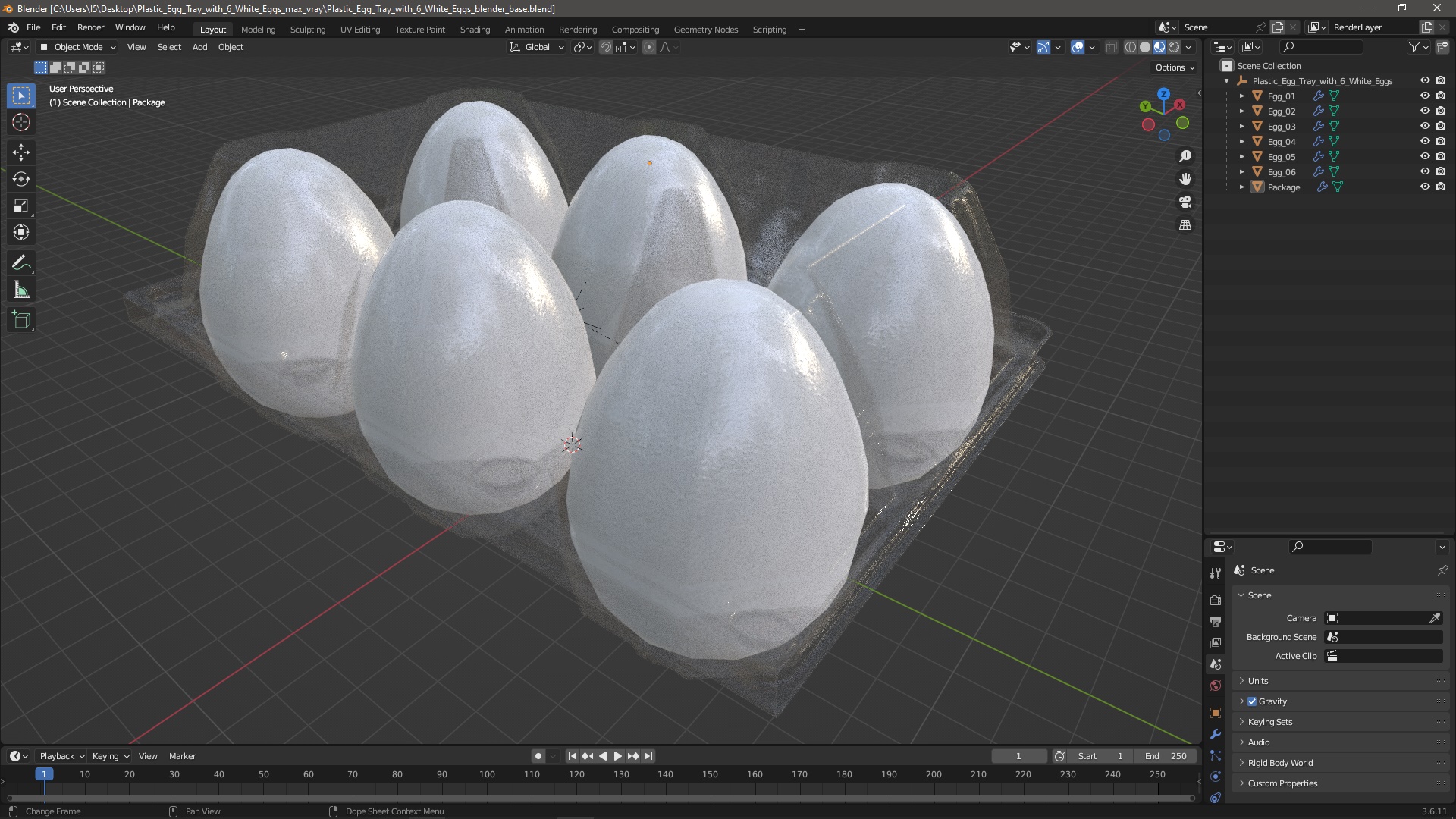 Plastic Egg Tray with 6 White Eggs 3D model