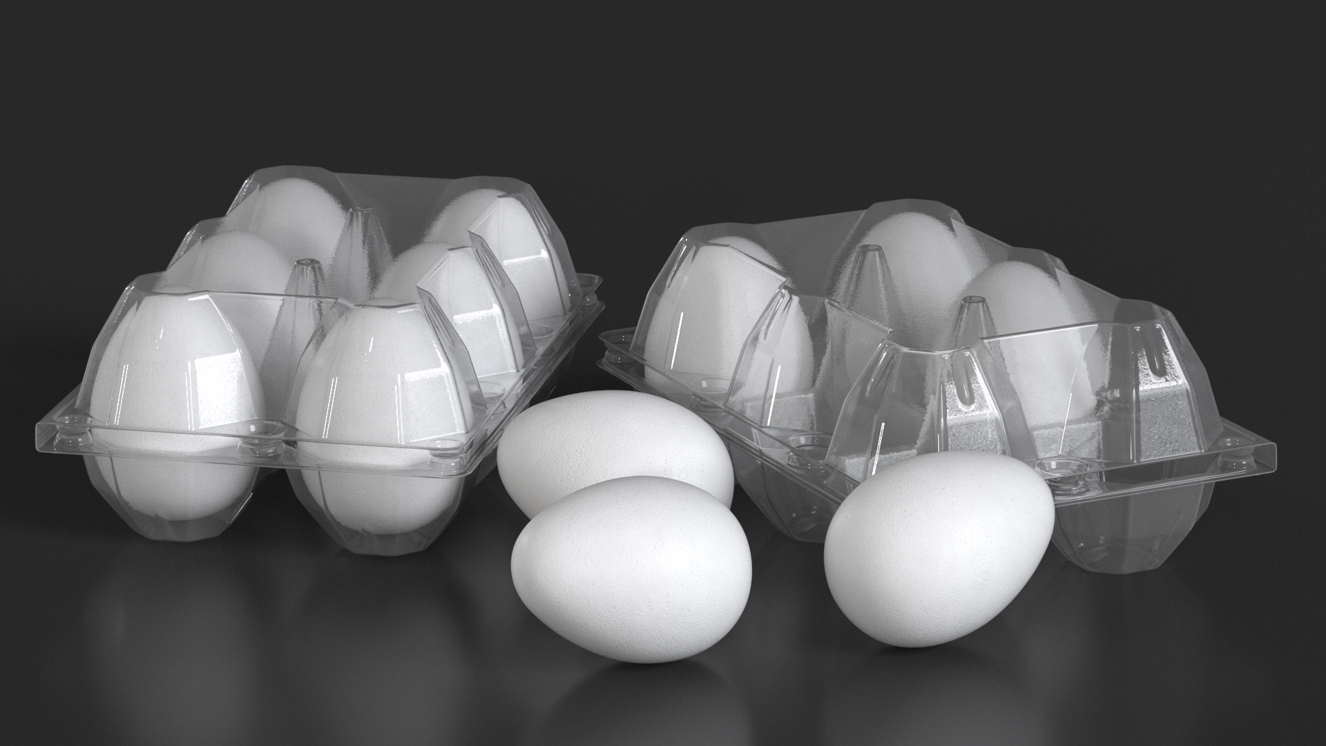 Plastic Egg Tray with 6 White Eggs 3D model