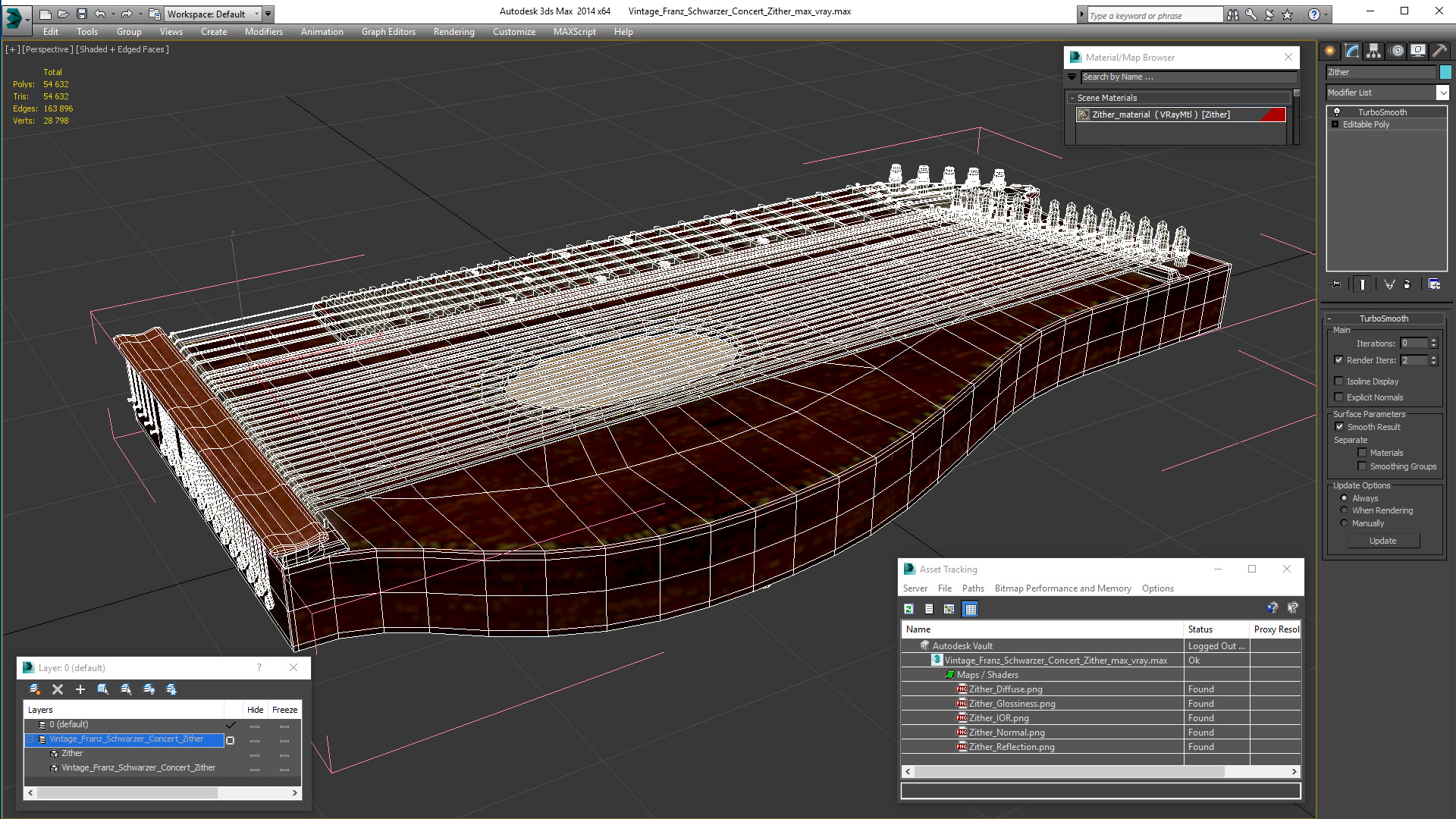 3D Vintage Franz Schwarzer Concert Zither model