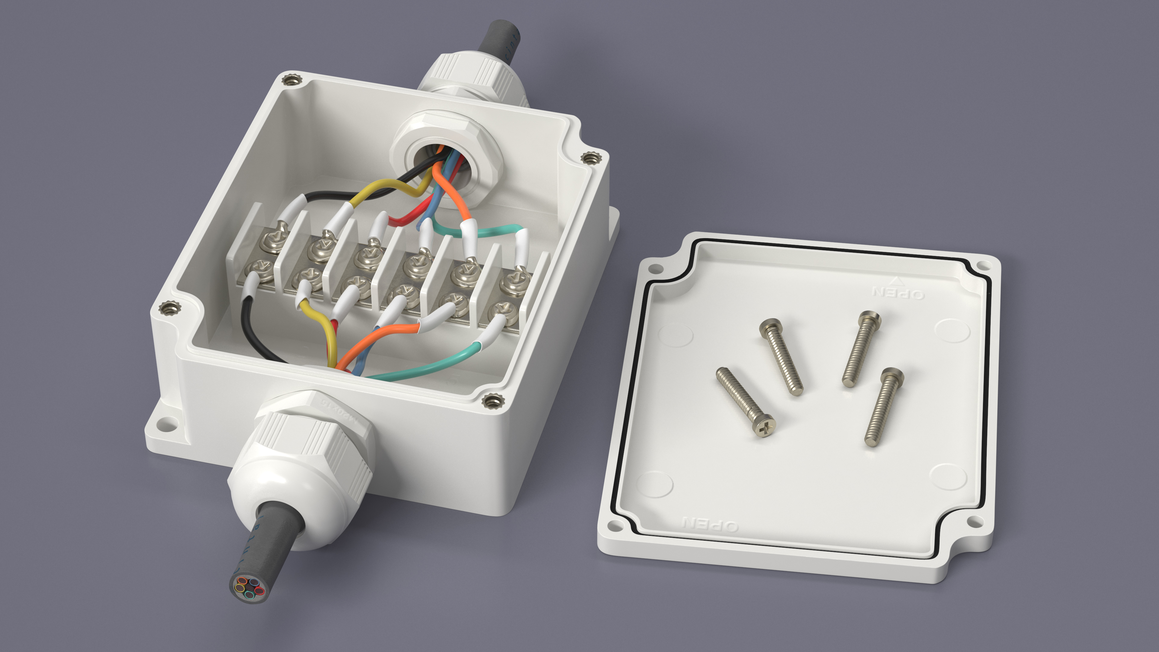 3D White Junction Box with 2 Wires
