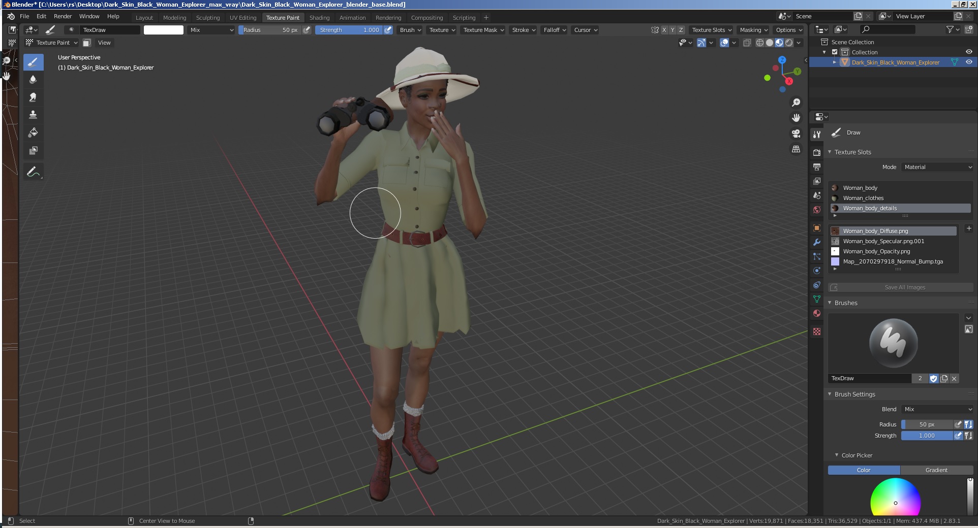 3D model Dark Skin Black Woman Explorer