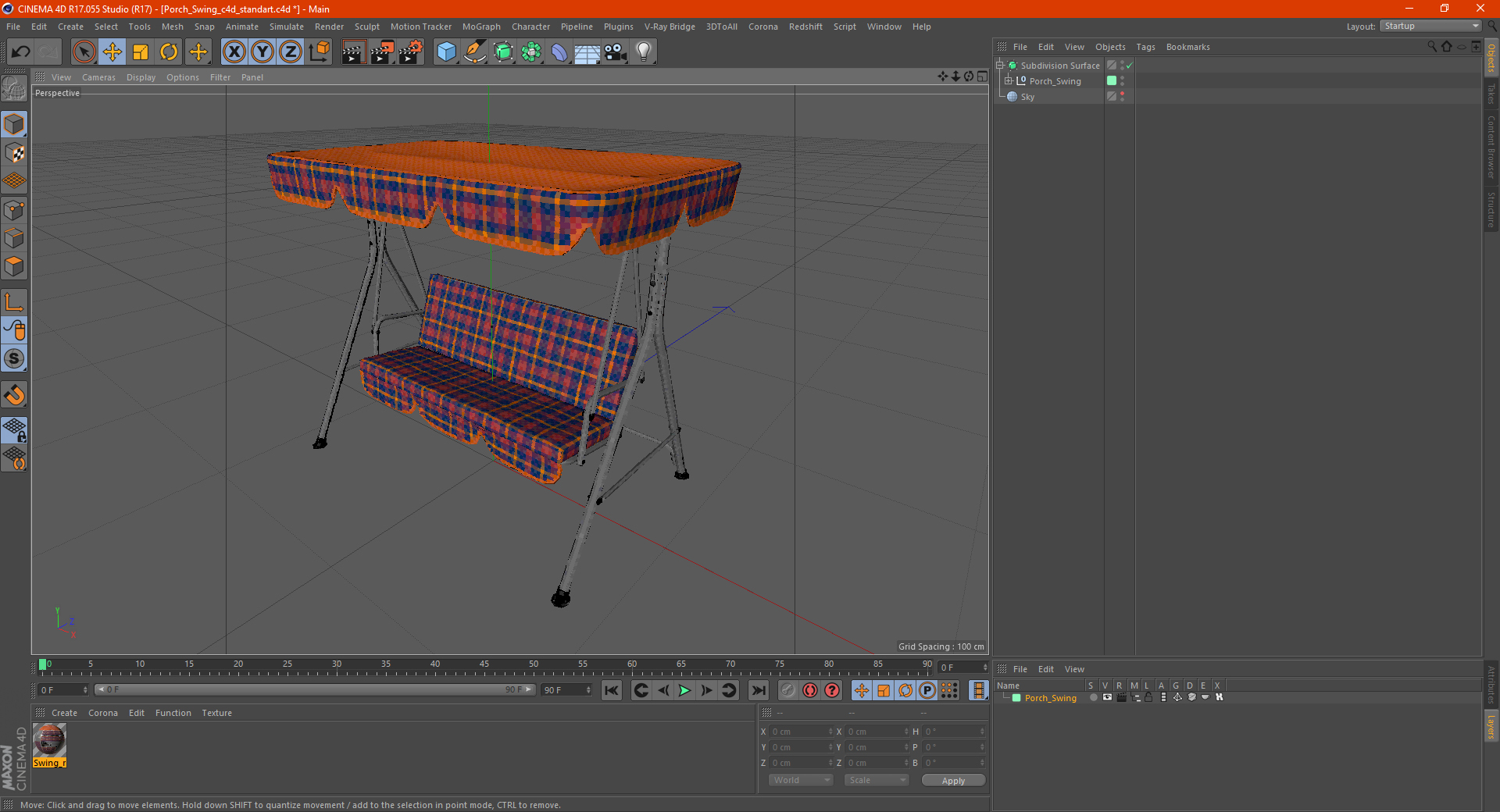 3D Porch Swing Orange Cage model
