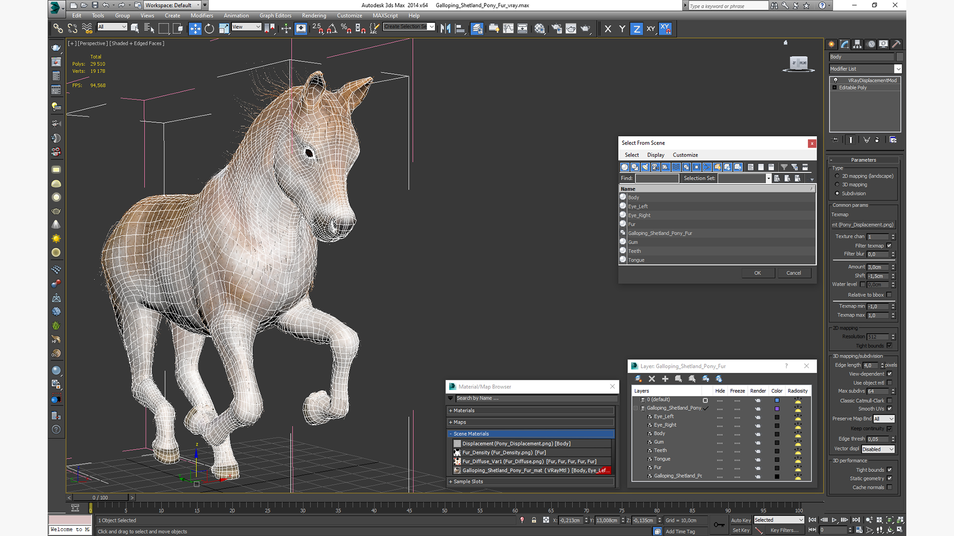 Galloping Shetland Pony Fur 3D