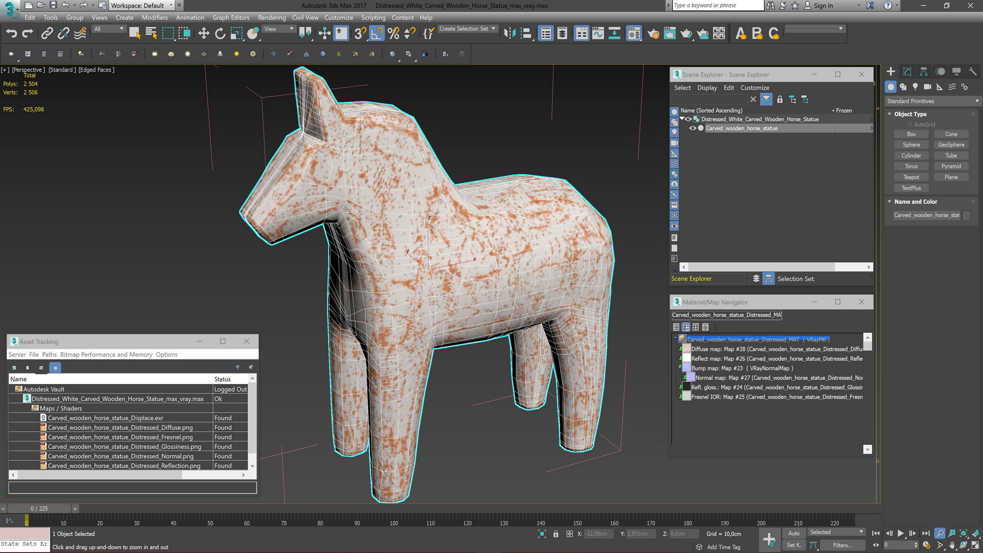 3D Distressed White Carved Wooden Horse Statue model