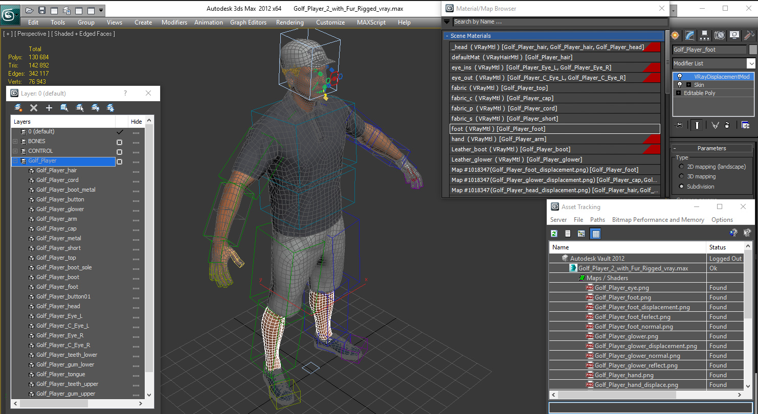 Golf Player 2 with Fur Rigged 3D model