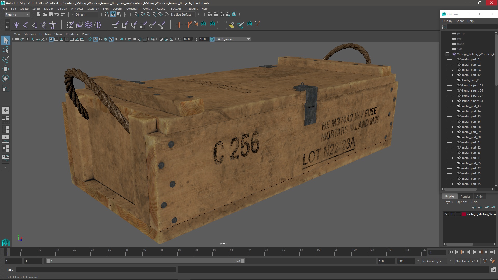 Vintage Military Wooden Ammo Box 3D