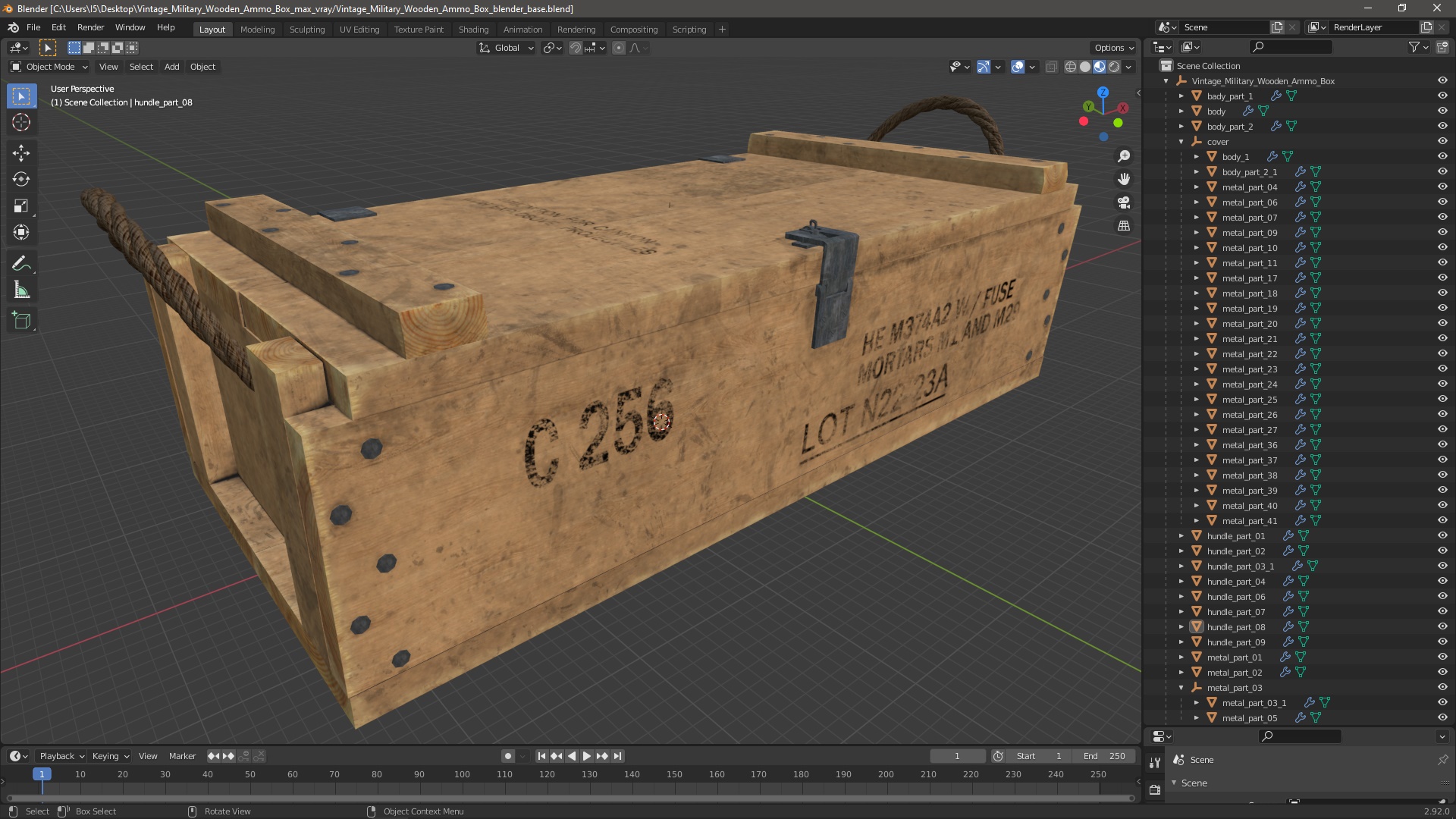 Vintage Military Wooden Ammo Box 3D