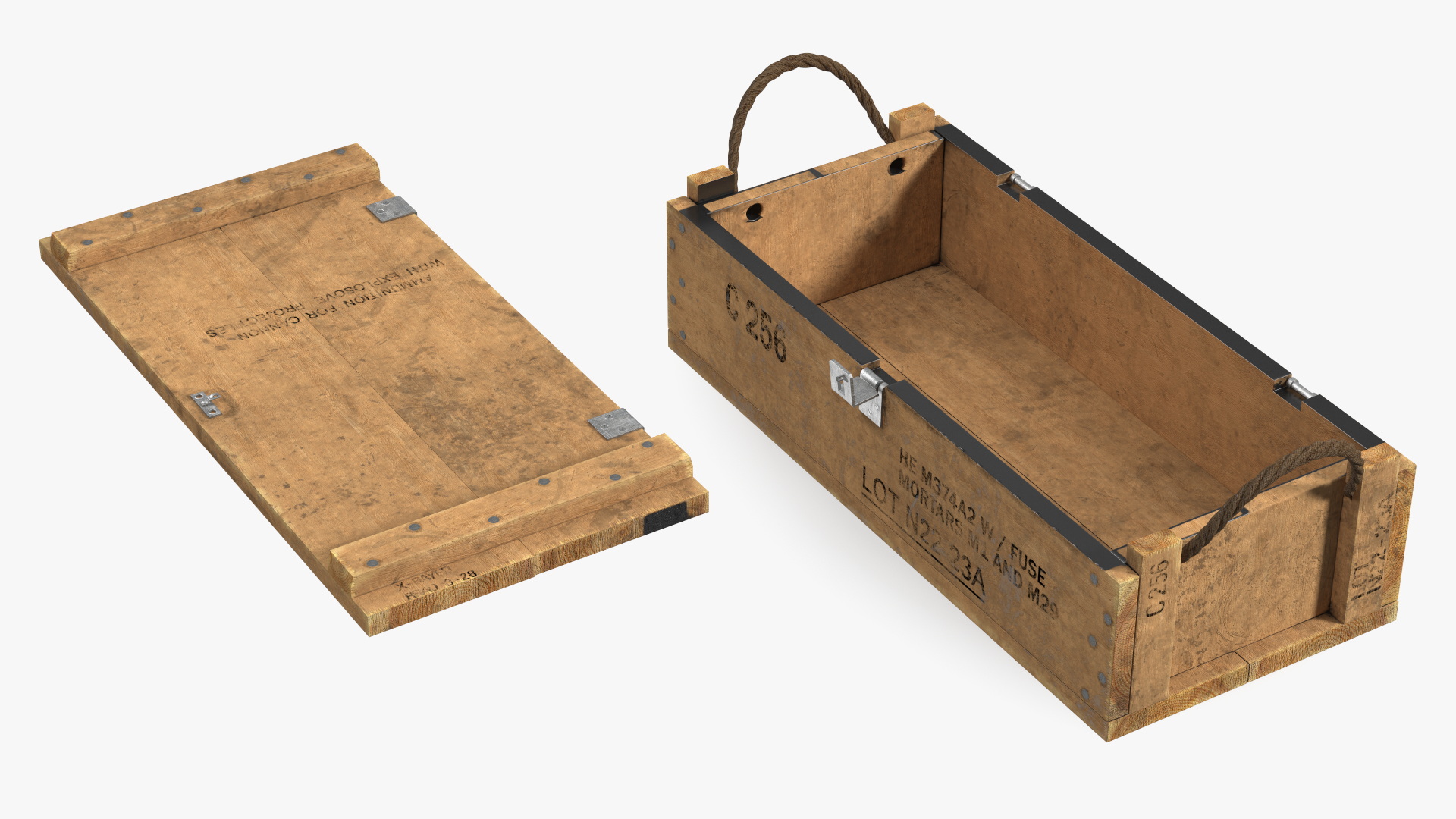 Vintage Military Wooden Ammo Box 3D