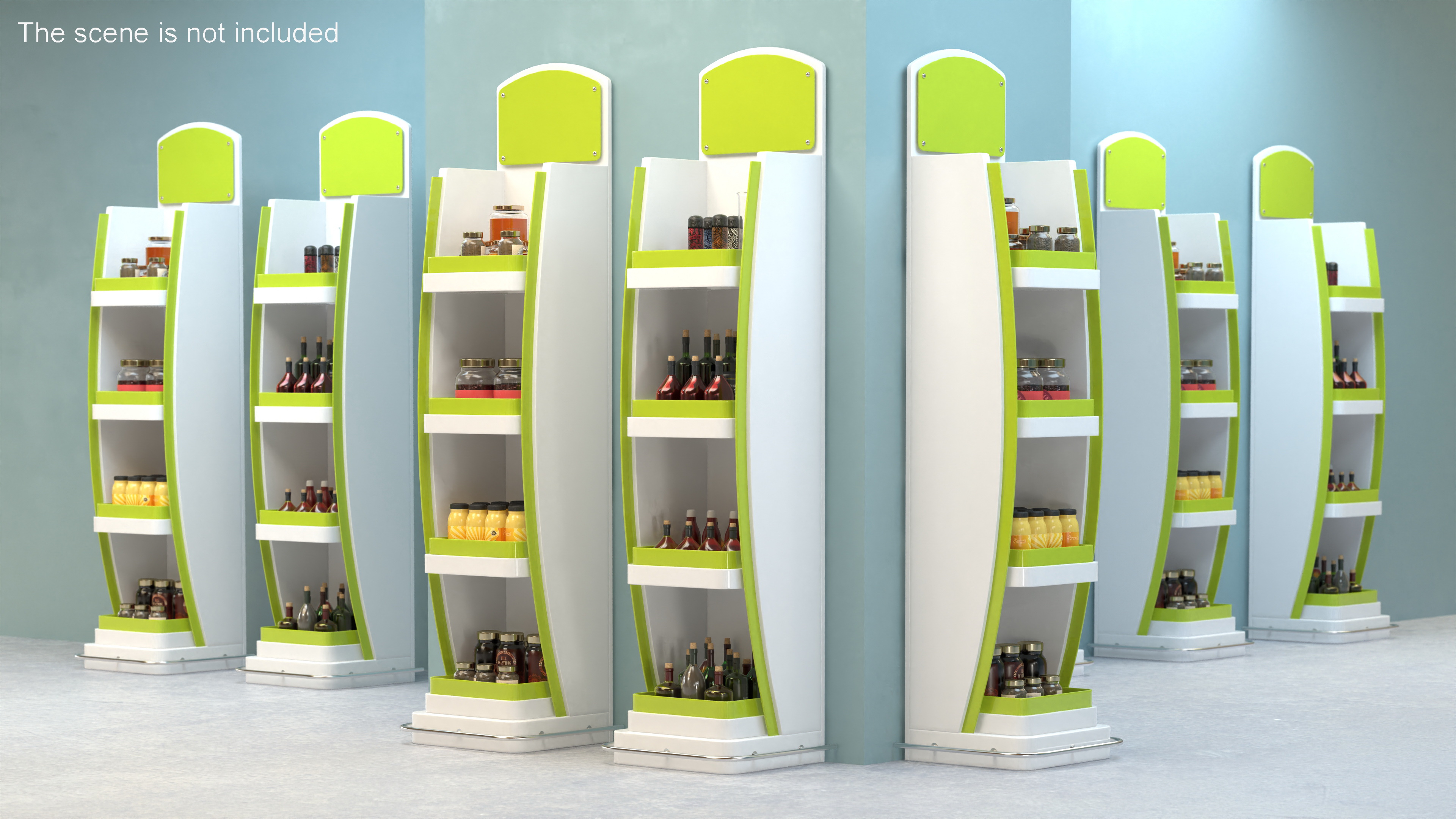 3D White Green Multi Shelf Display Rack