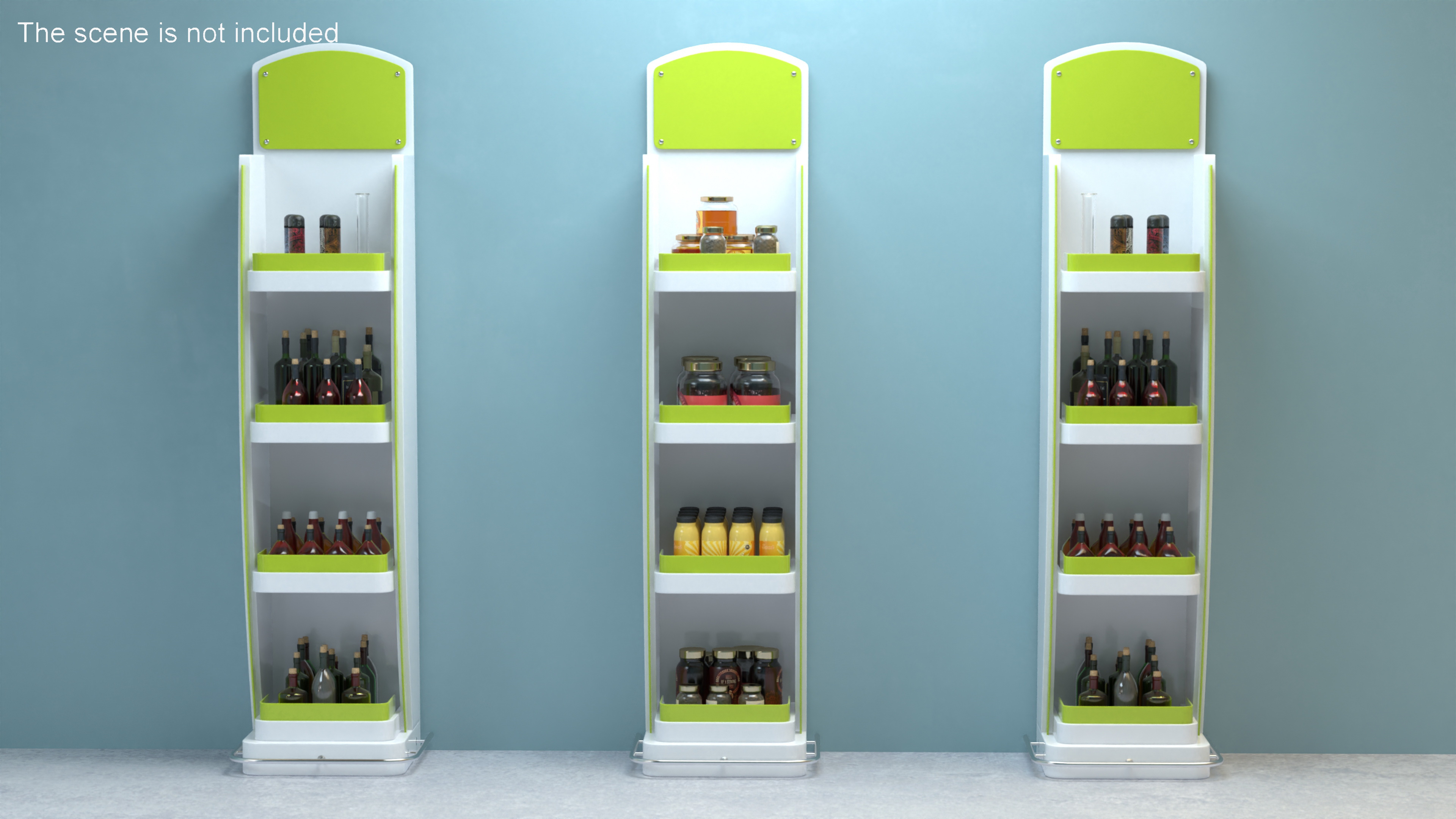 3D White Green Multi Shelf Display Rack