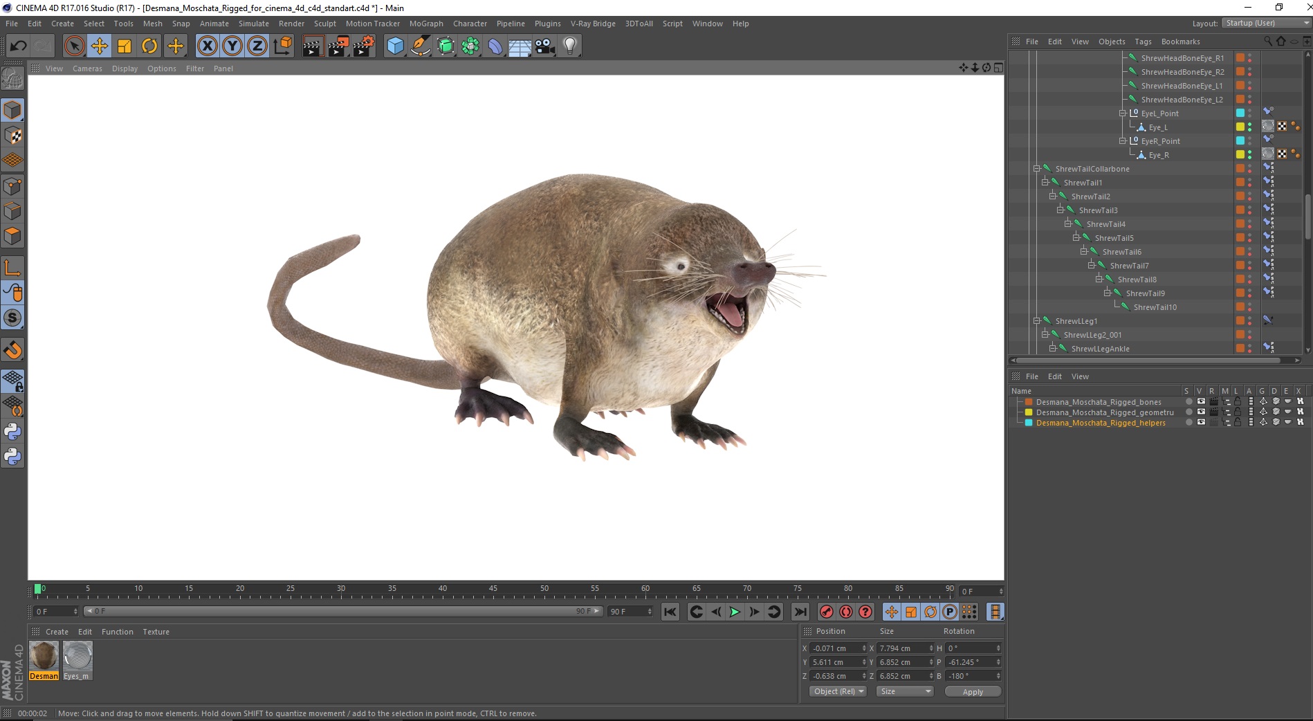 Desmana Moschata Rigged for Cinema 4D 3D