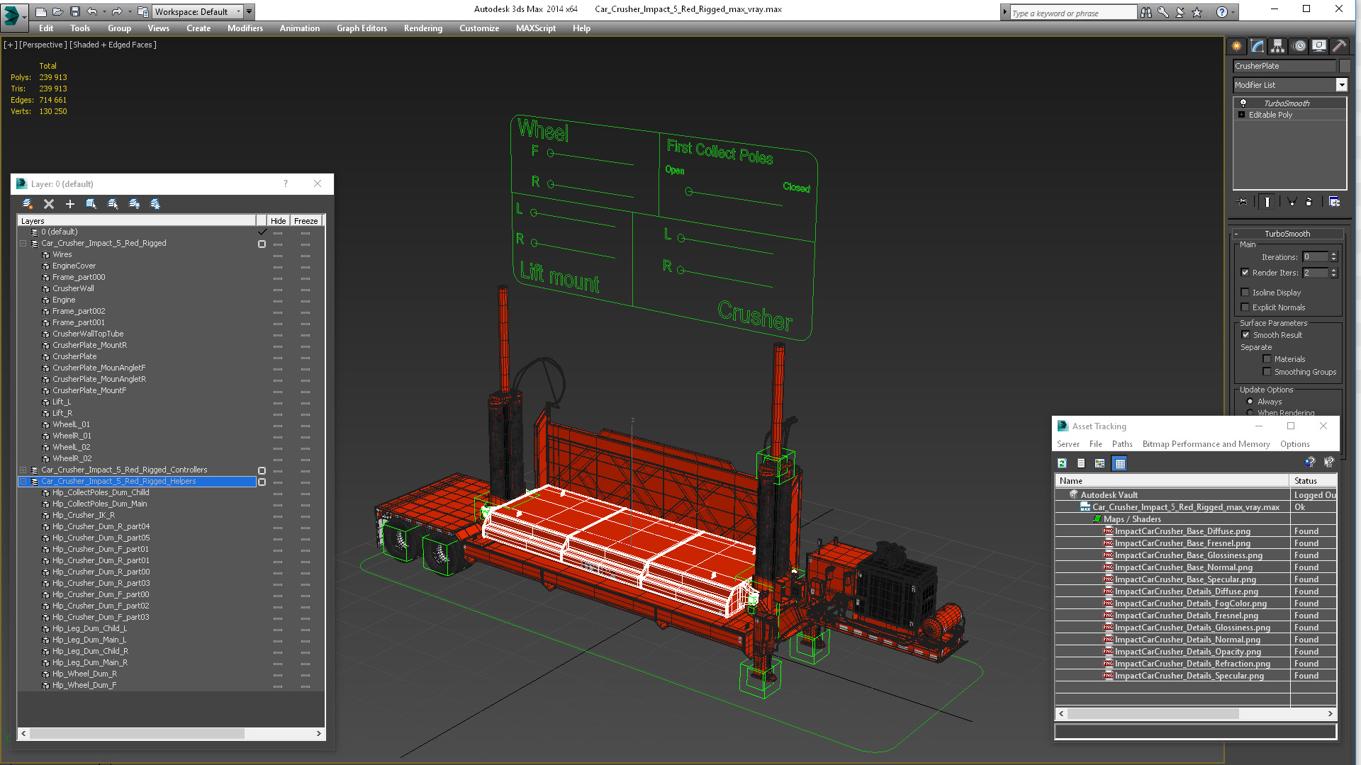 3D Car Crusher Impact 5 Red Rigged