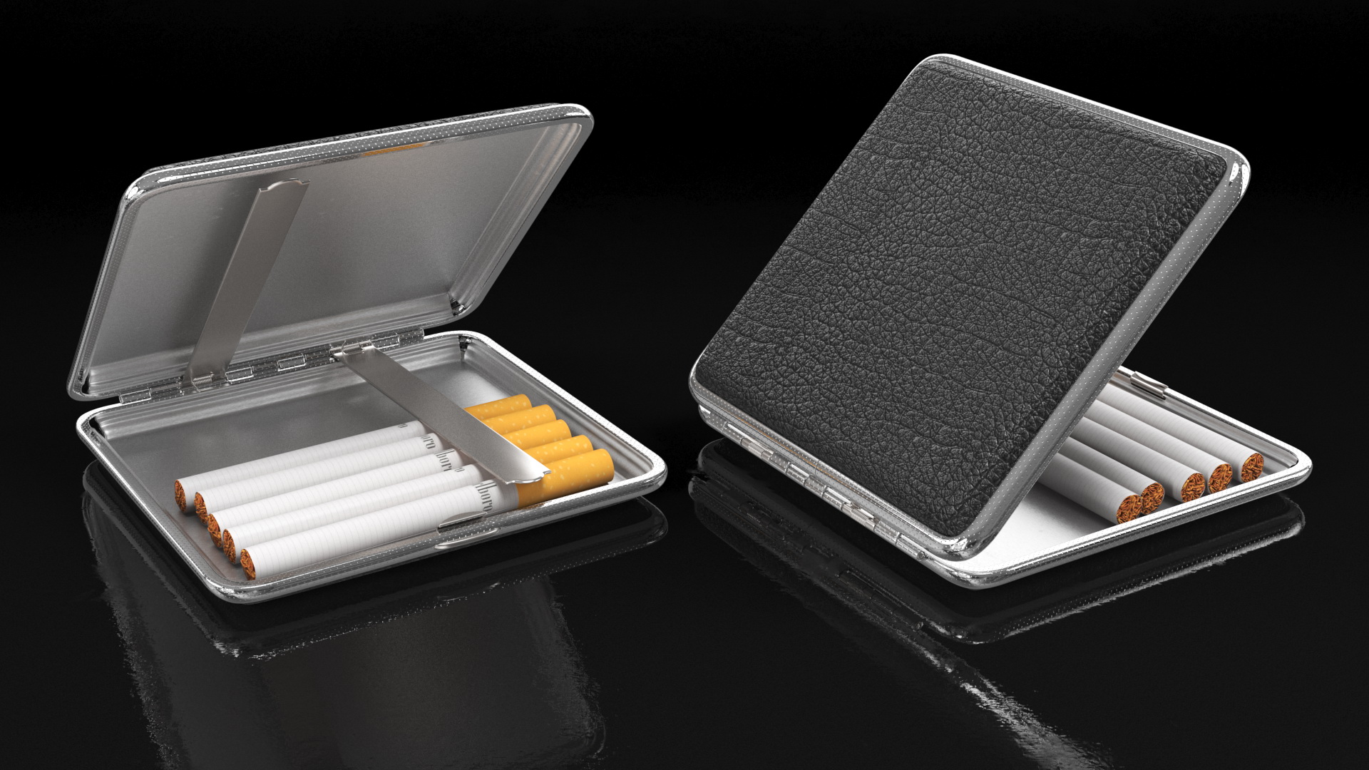 3D Metal Cigarette Case Silver and Black with Cigarettes model
