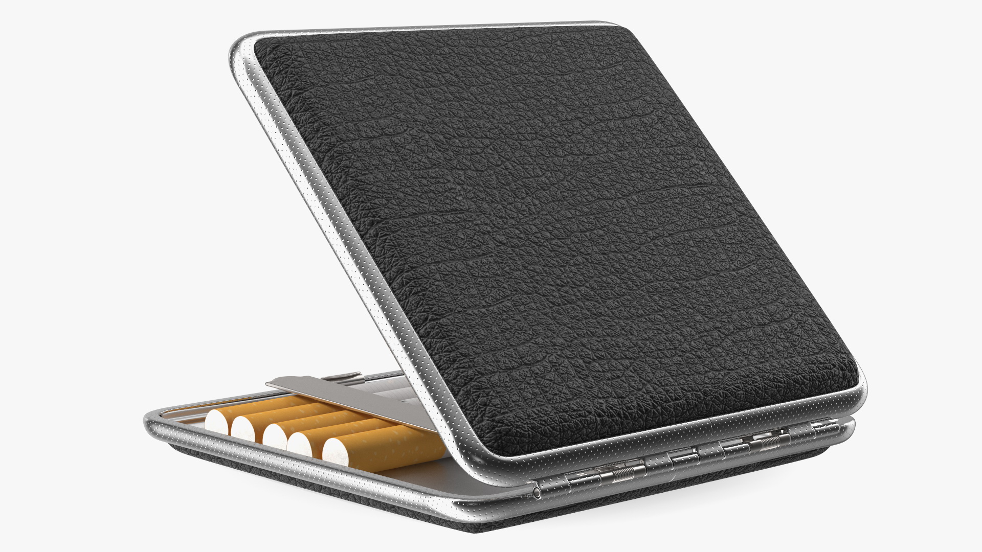 3D Metal Cigarette Case Silver and Black with Cigarettes model