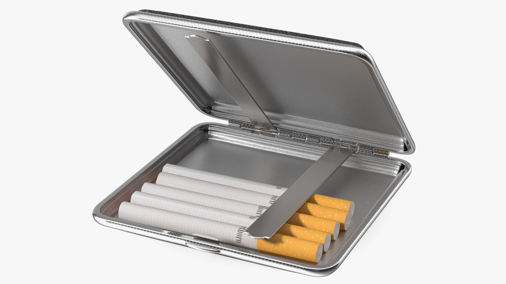 3D Metal Cigarette Case Silver and Black with Cigarettes model