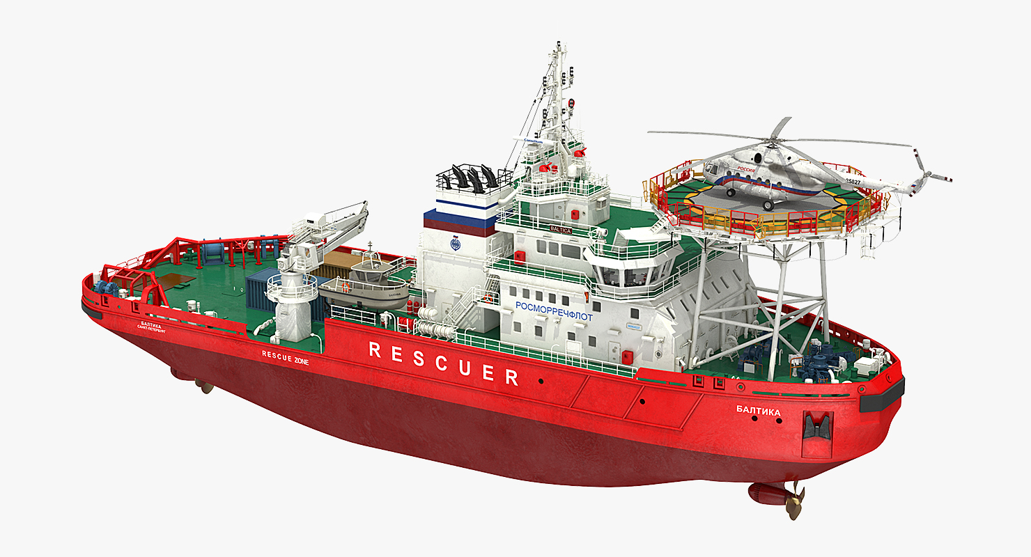 Icebreaker Baltika with Mi 8 Helicopter 3D model