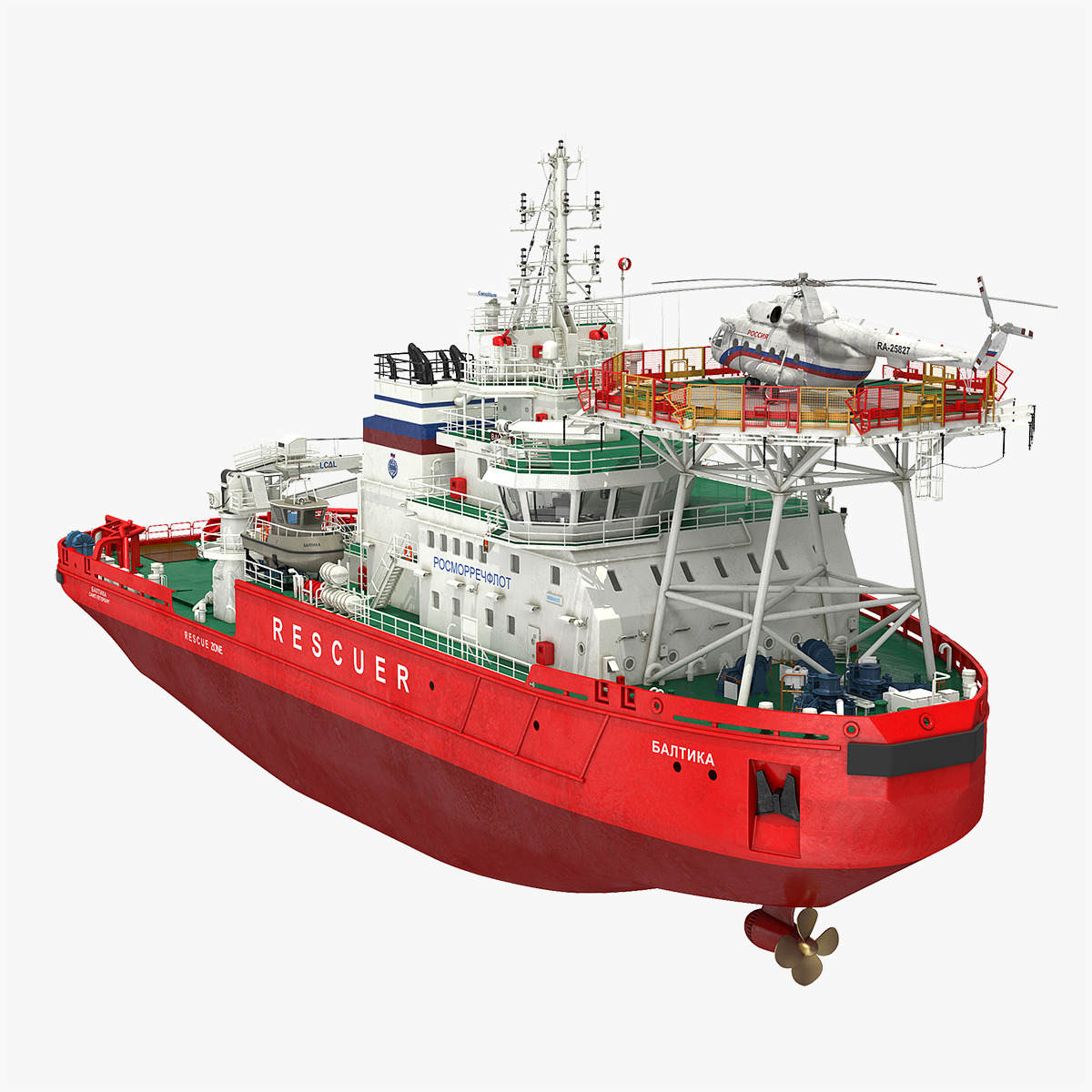 Icebreaker Baltika with Mi-8 Helicopter 3D Model, view 3