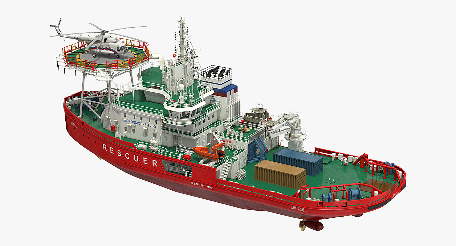 Icebreaker Baltika with Mi 8 Helicopter 3D model