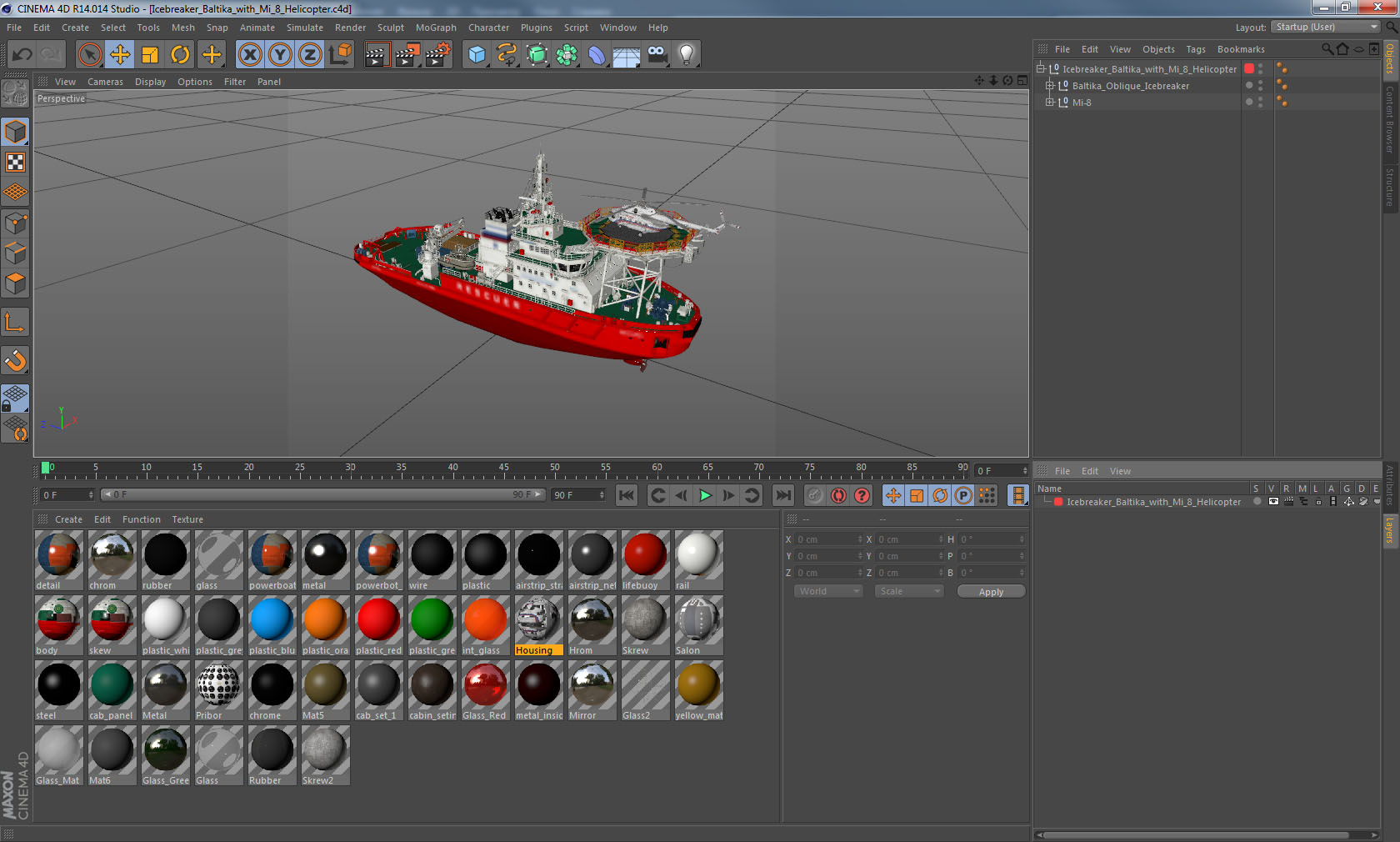 Icebreaker Baltika with Mi 8 Helicopter 3D model