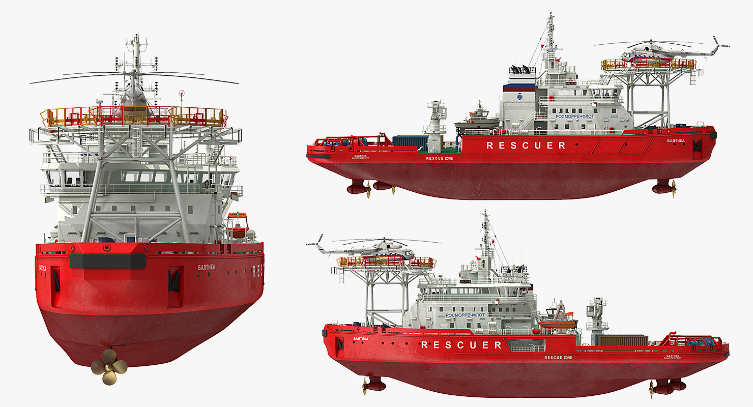 Icebreaker Baltika with Mi 8 Helicopter 3D model