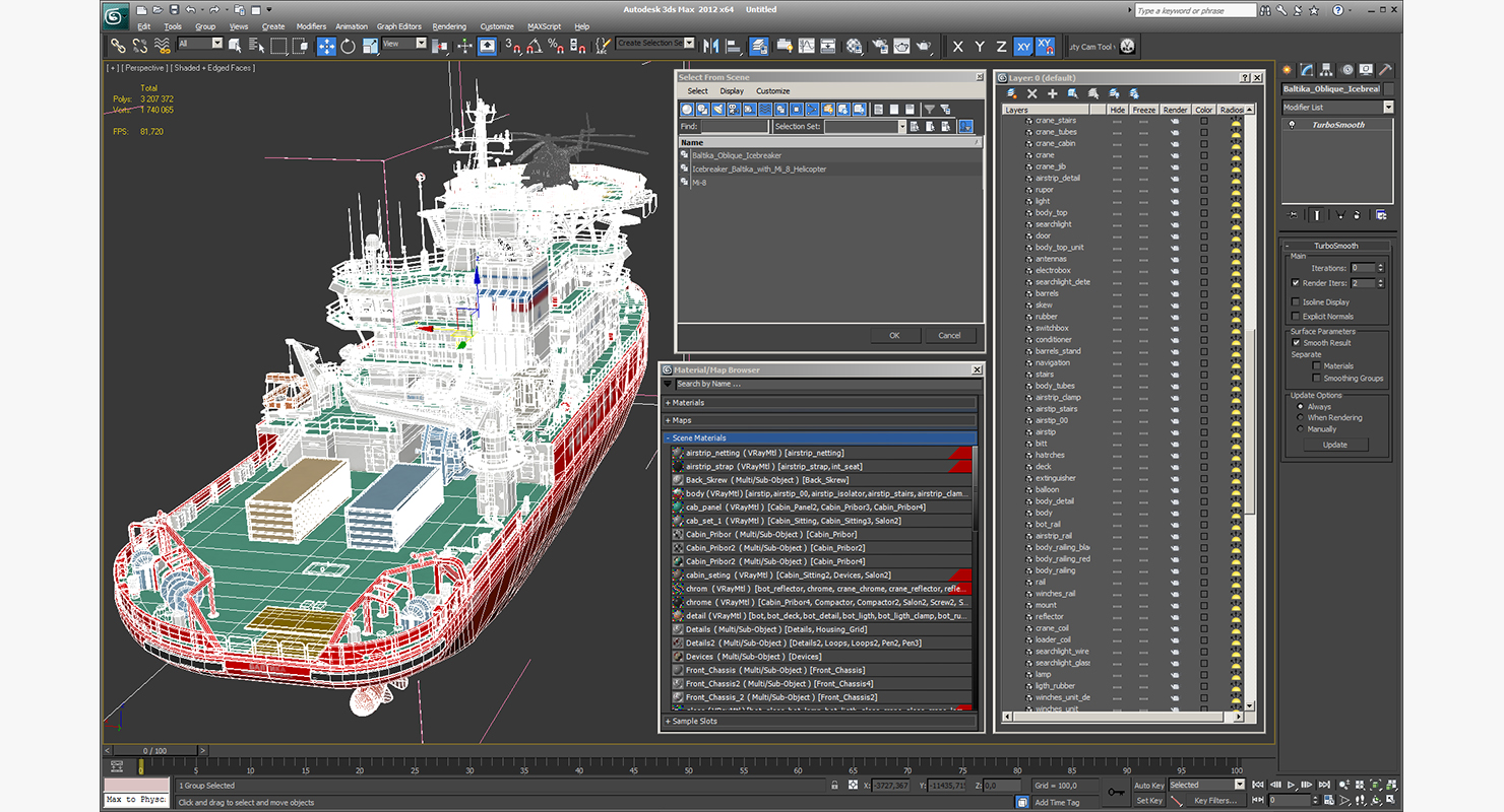 Icebreaker Baltika with Mi 8 Helicopter 3D model