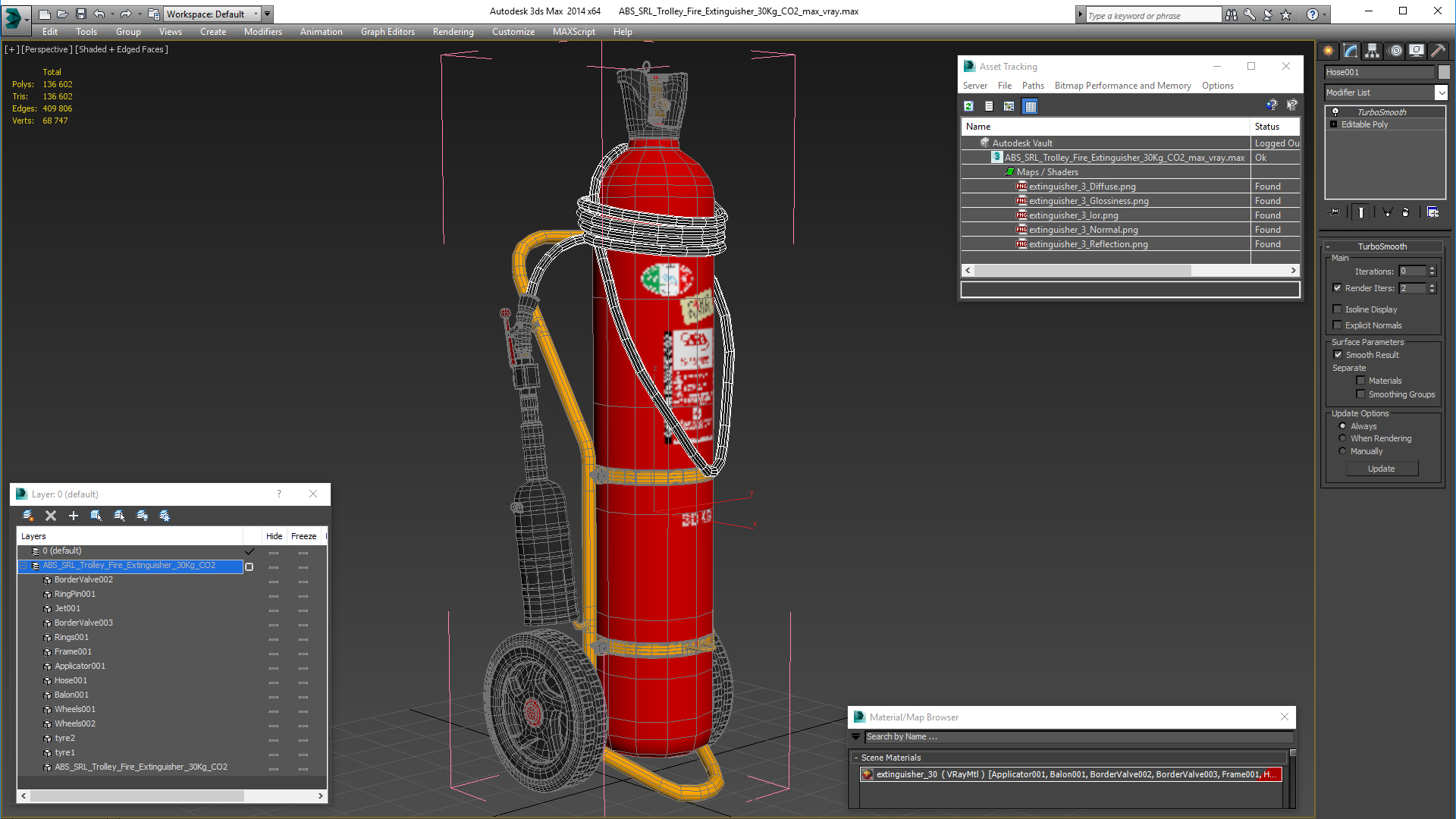 ABS SRL Trolley Fire Extinguisher 30Kg CO2 3D