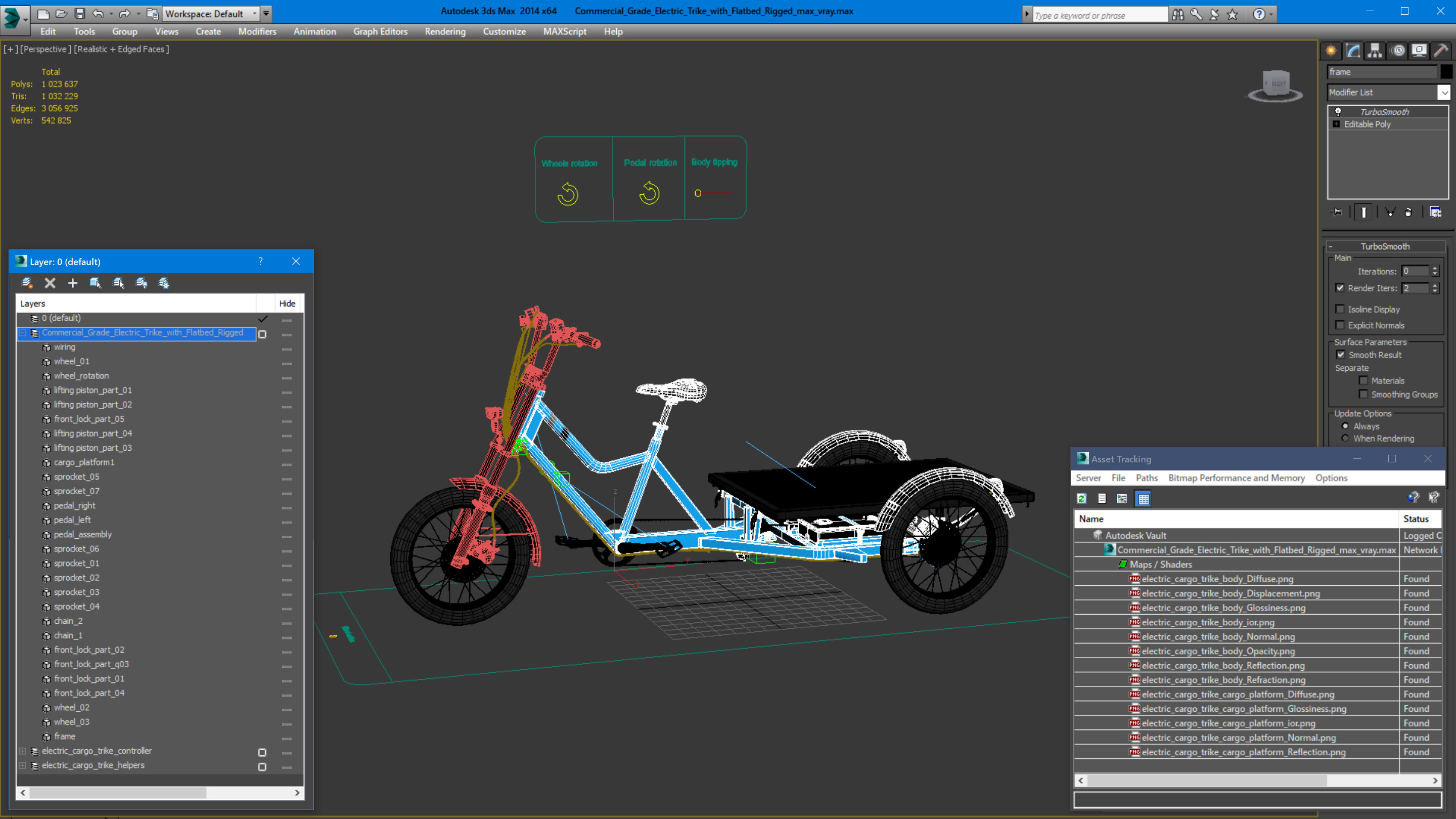 Commercial Grade Electric Trike with  Flatbed Rigged 3D