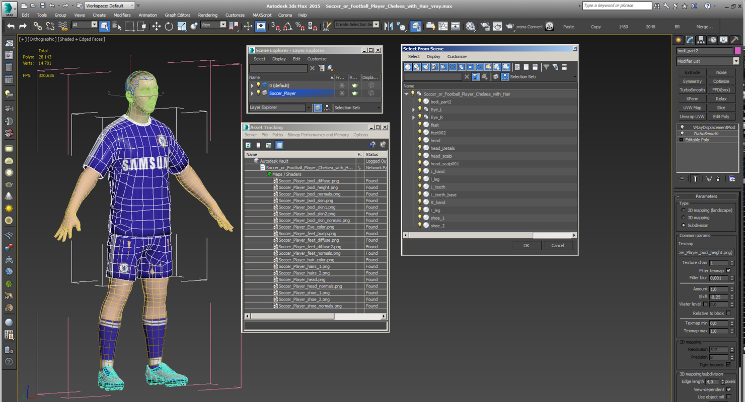 3D Soccer or Football Player Chelsea with Hair model