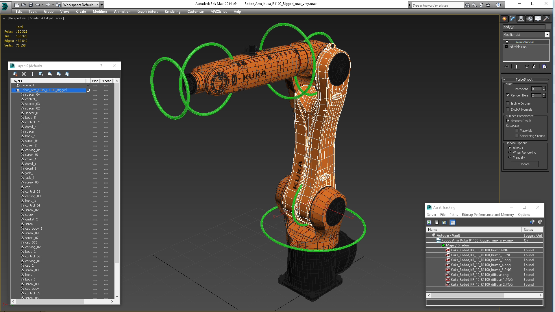 3D Robot Arm Kuka R1100 Rigged for Maya
