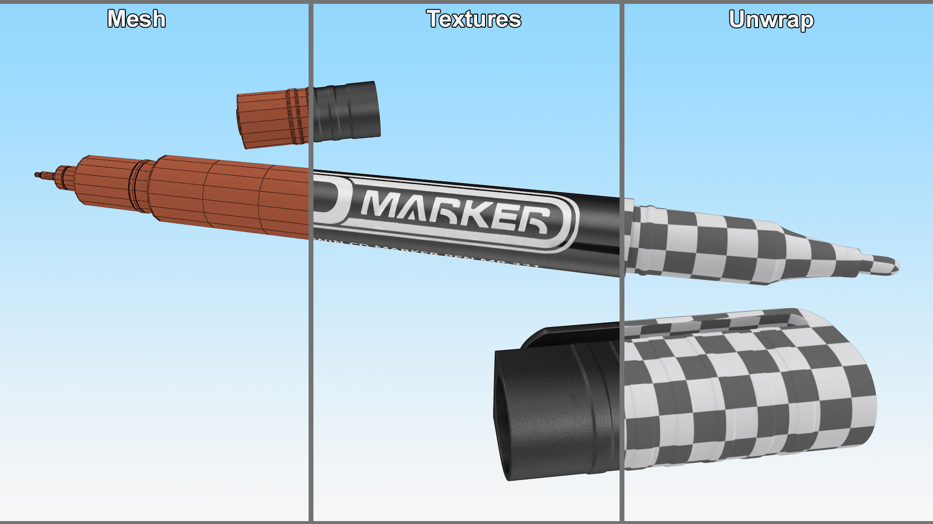 Permanent Marker Ultra Fine Tip Black Open 3D