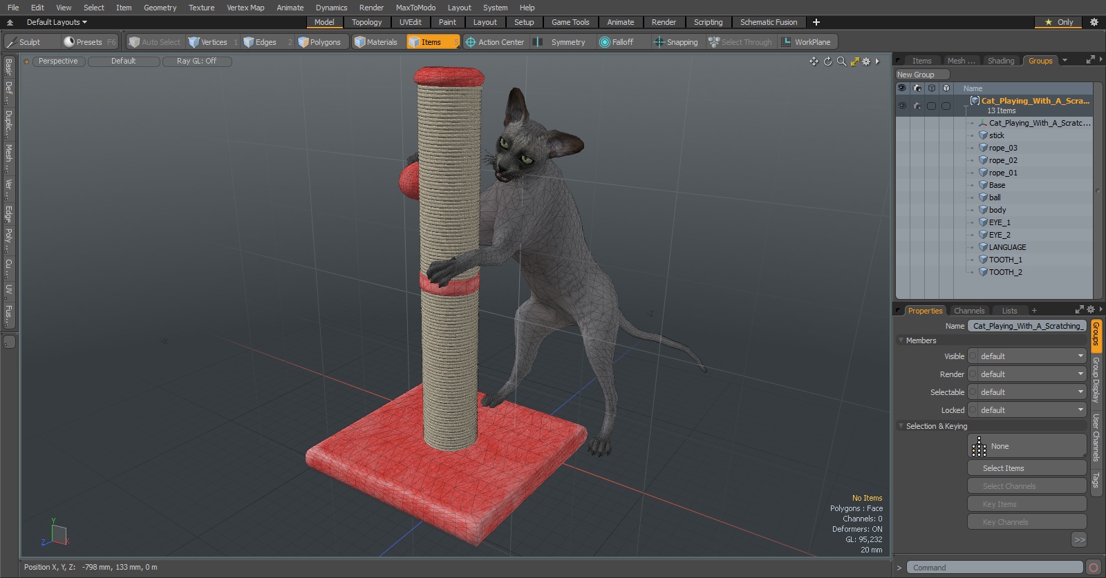 Cat Playing With A Scratching Post 3D model