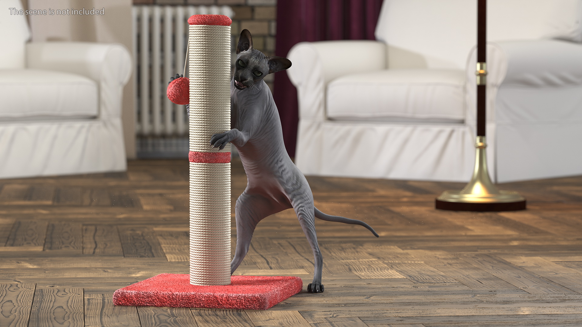 Cat Playing With A Scratching Post 3D model