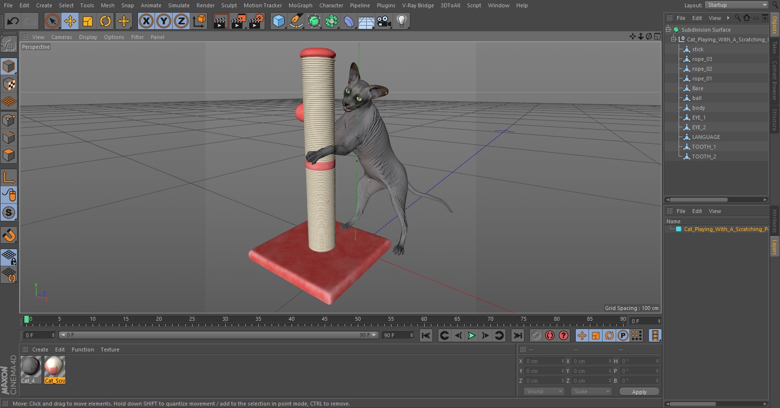 Cat Playing With A Scratching Post 3D model