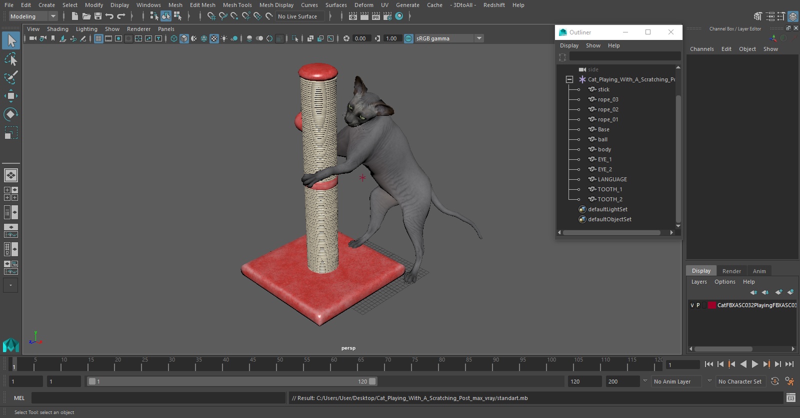 Cat Playing With A Scratching Post 3D model