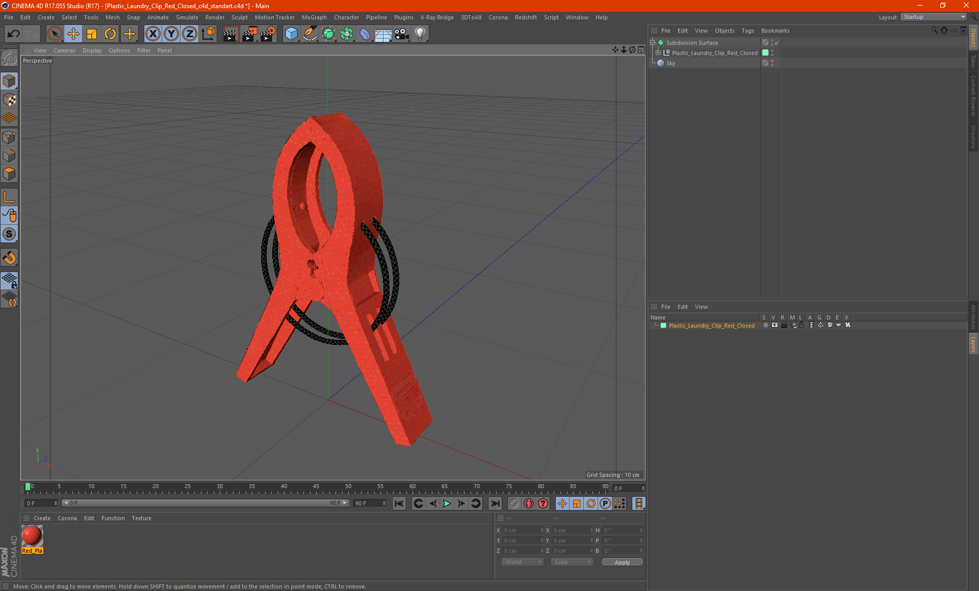3D Plastic Laundry Clip Red Closed
