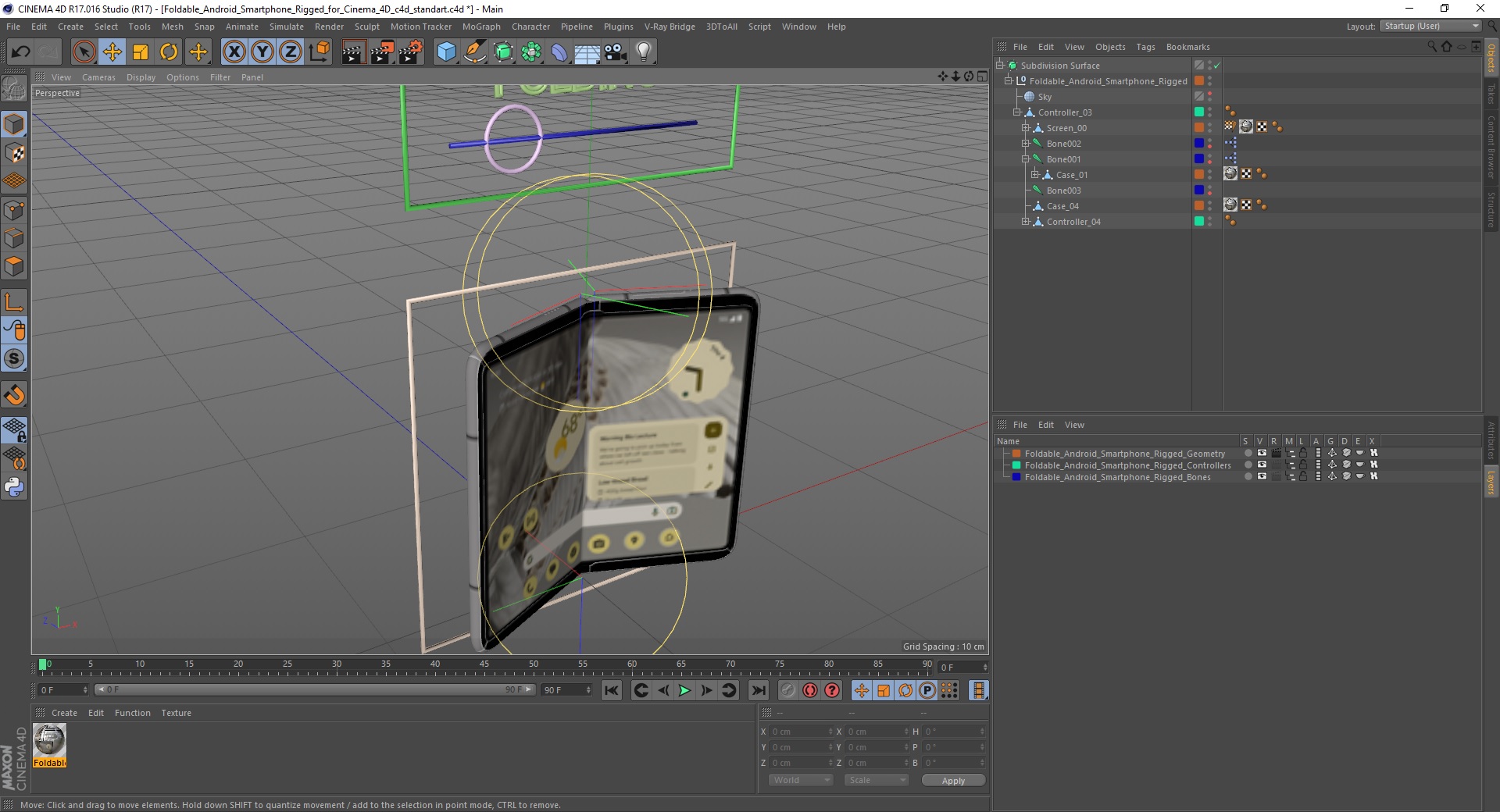 3D Foldable Android Smartphone Rigged for Cinema 4D model