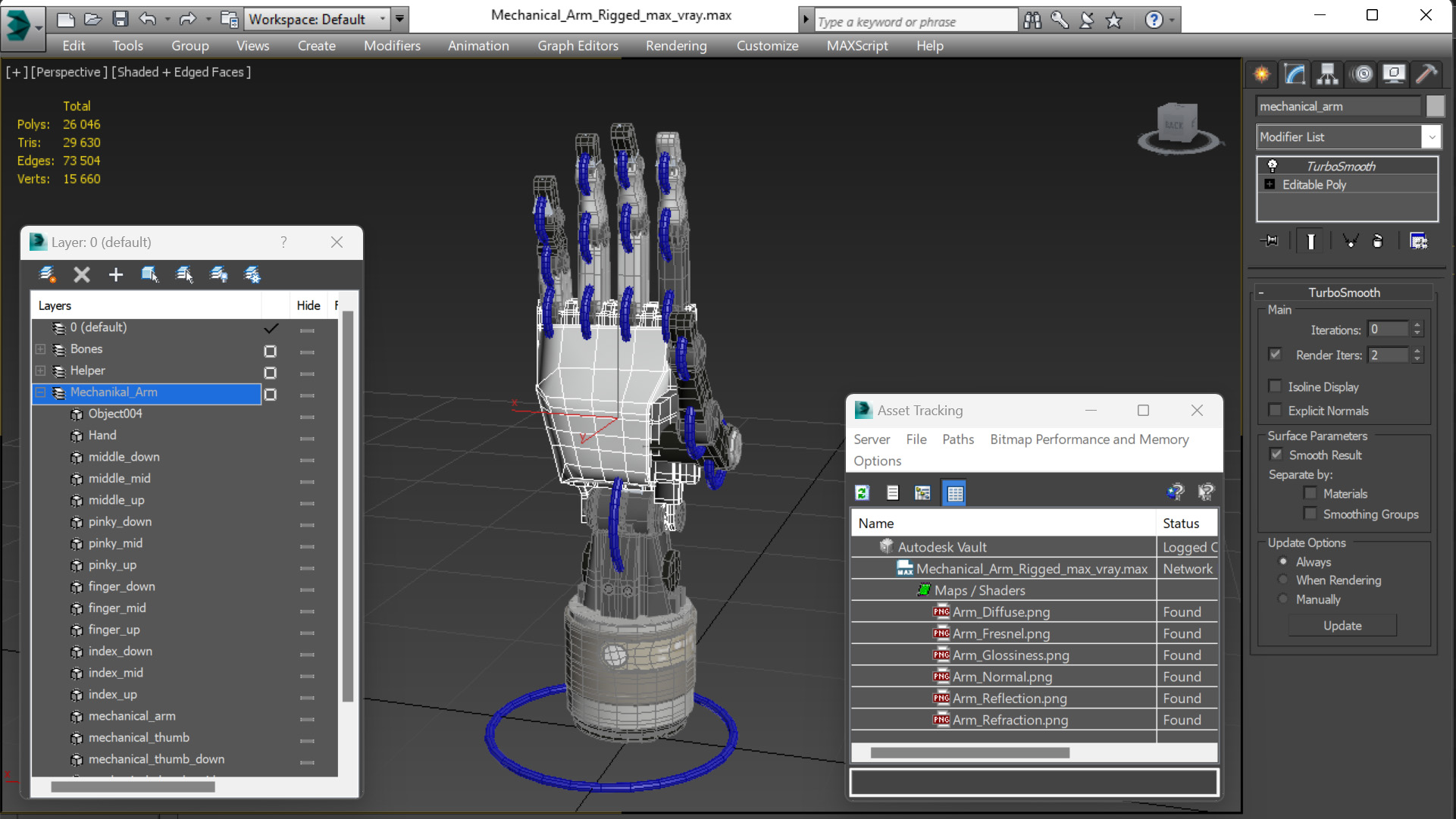 3D model Mechanical Arm Rigged for Maya