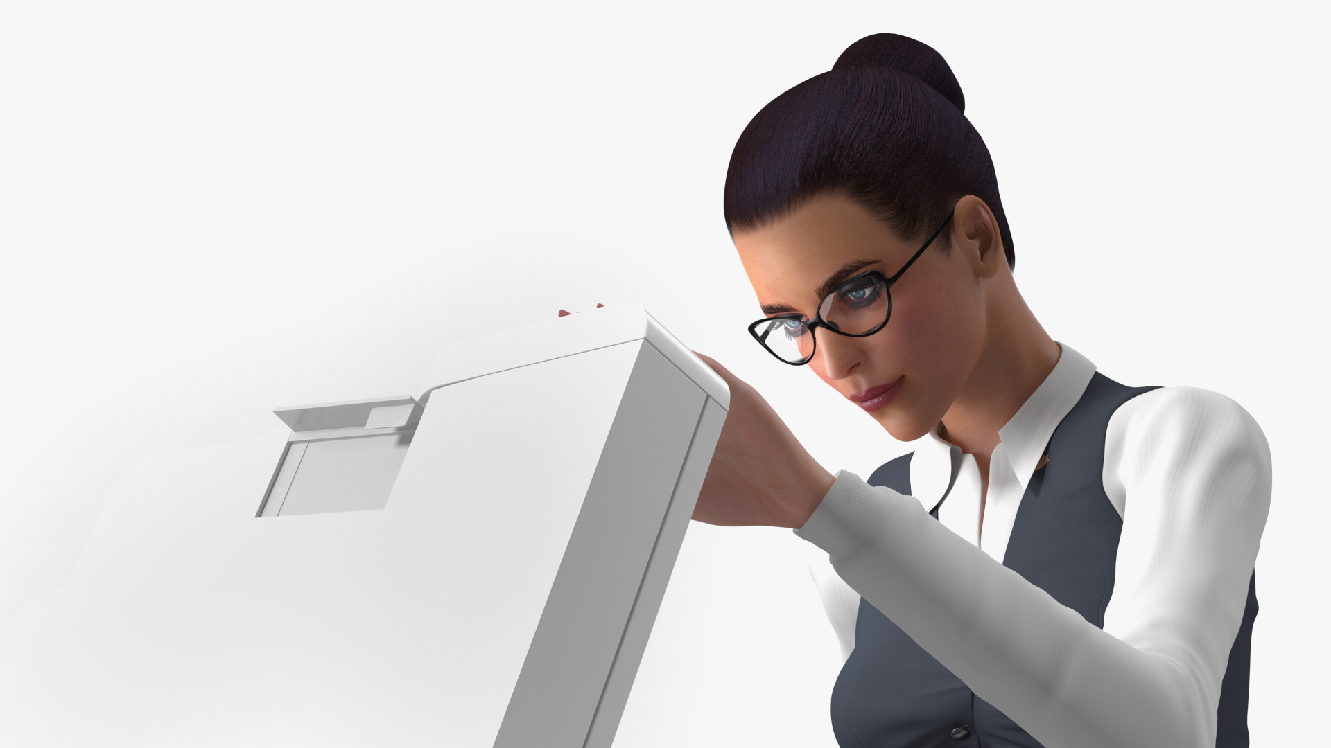 3D Xerox B215 Multifunction Laser Printer with Business Style Woman Rigged